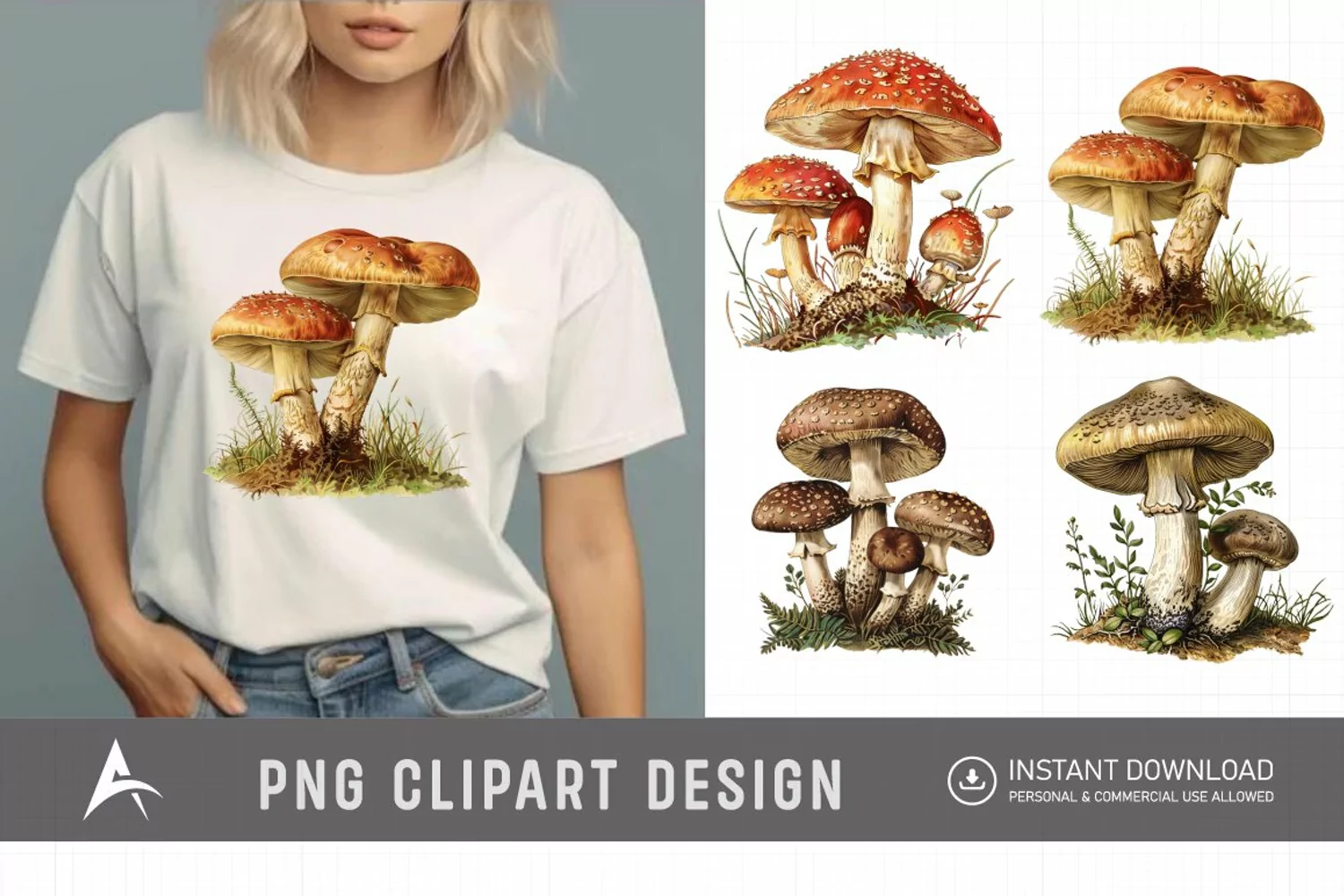 Watercolor Vintage Mushroom Sublimation Clipart product image 1