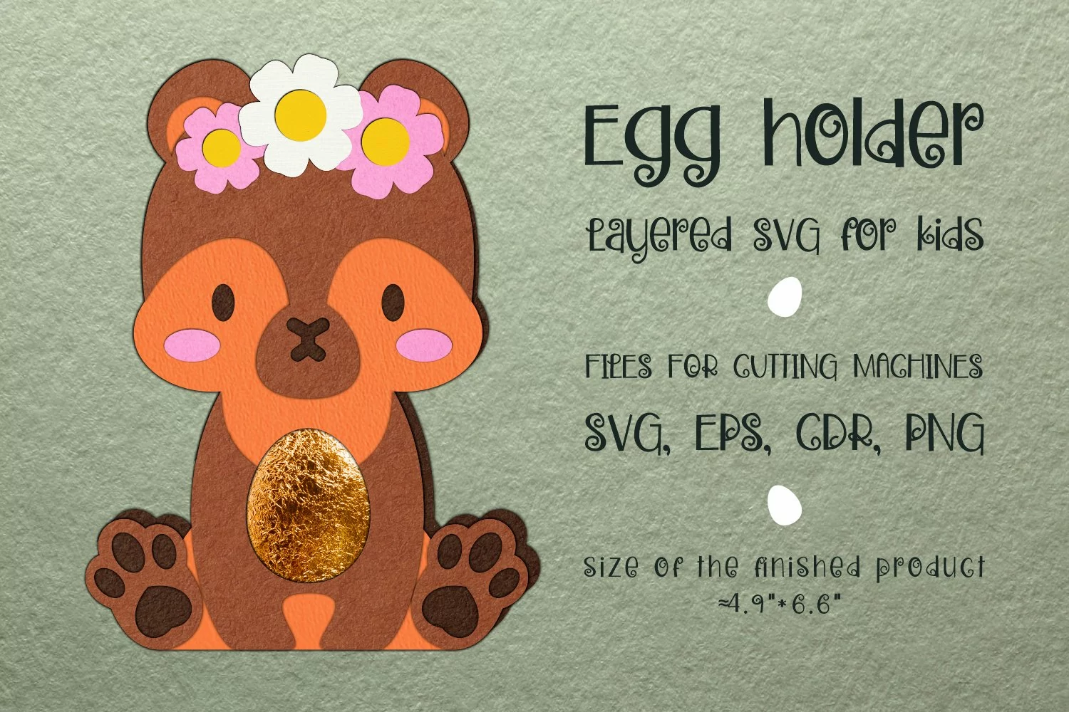Baby Bear. Easter Egg Holder Template for cutting machines