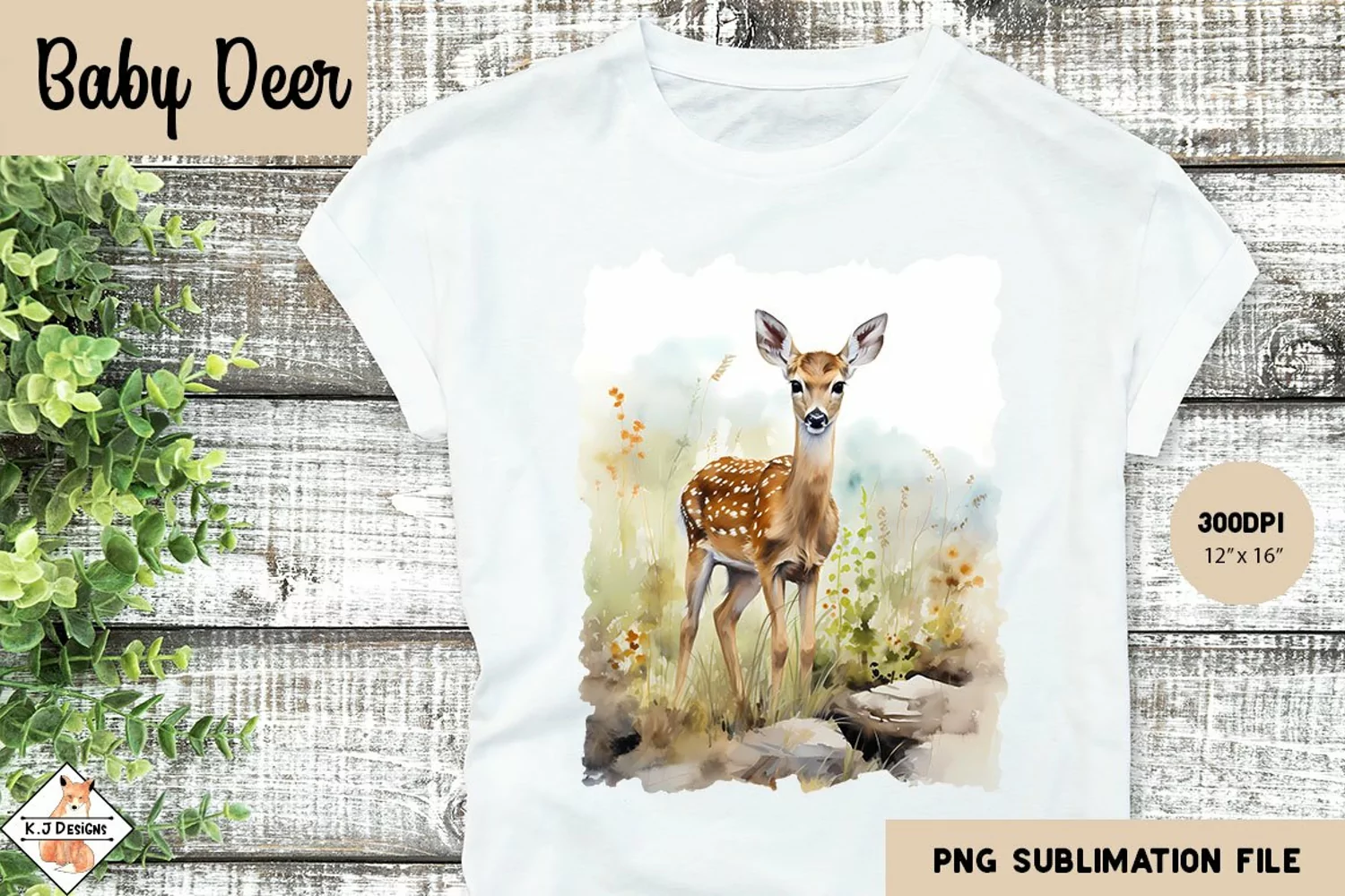 Baby Deer Watercolor Sublimation Design PNG product image 1
