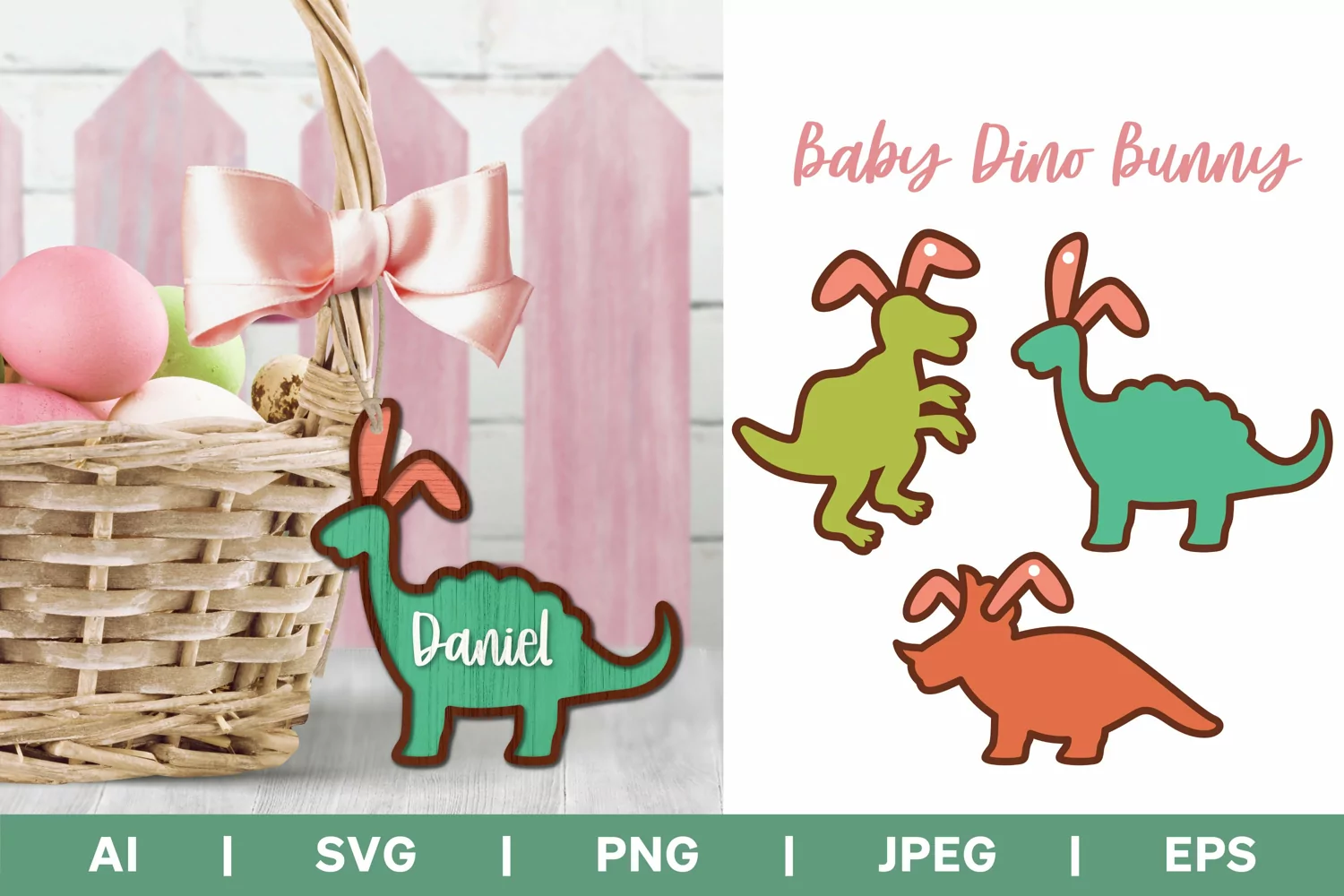 Dinosaur Bunny Ears, Layered Easter Monogram Lasercut Set product image 1