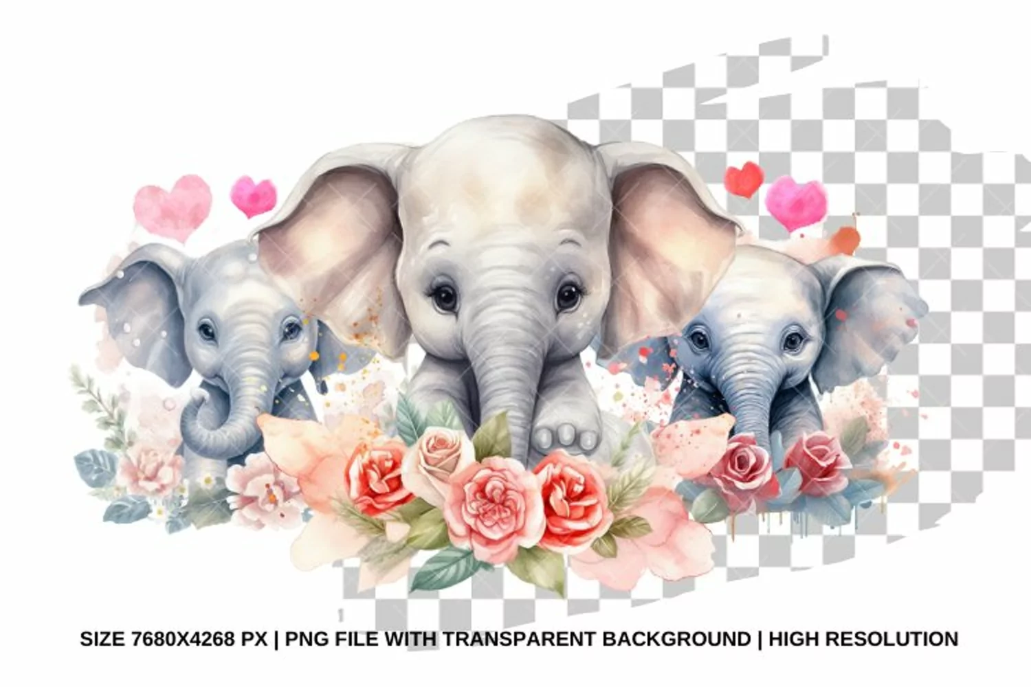 Cute Baby Elephant Watercolor Sublimation Design
