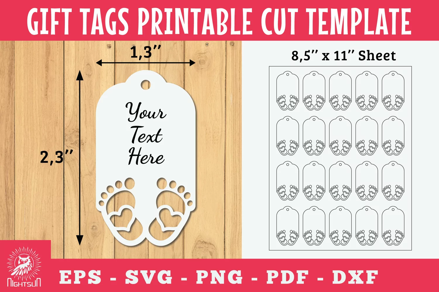 Baby Footprint Tags Printable Cut Template SVG product image 1