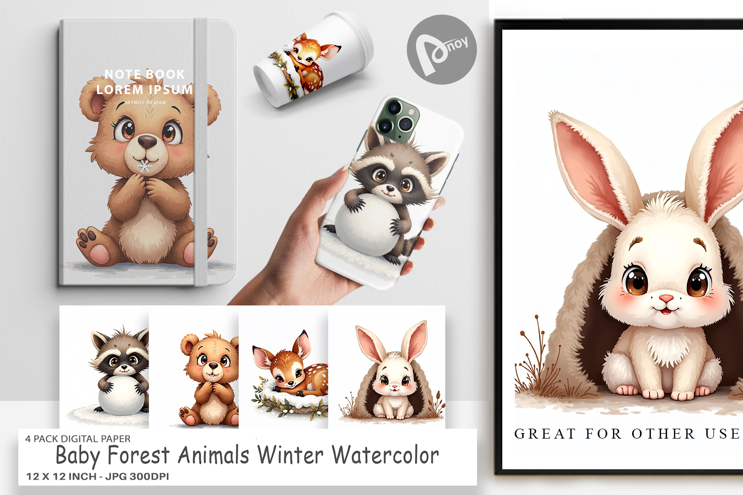 Winter Forest Animals Digital Paper product image 1
