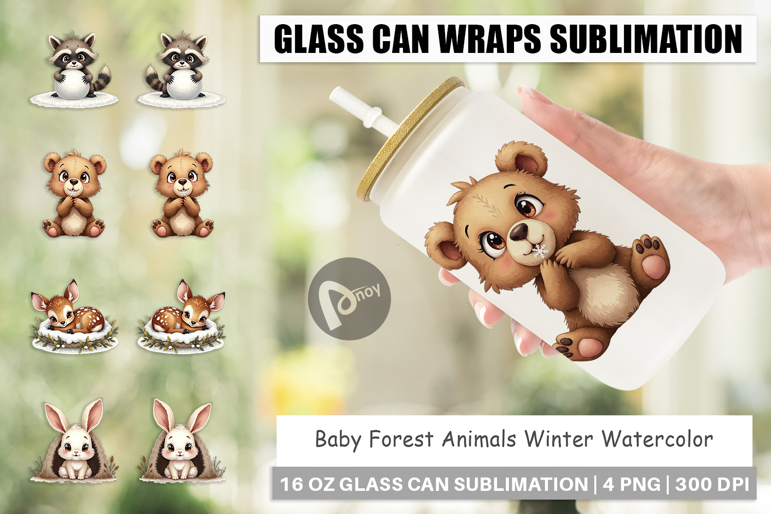 Baby Forest Animals Winter Glass Can product image 1