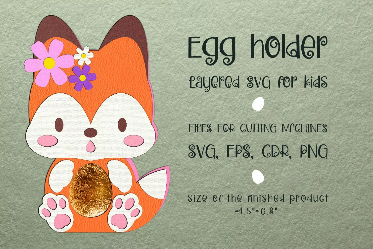 Baby Fox. Easter Egg Holder Template for cutting machines