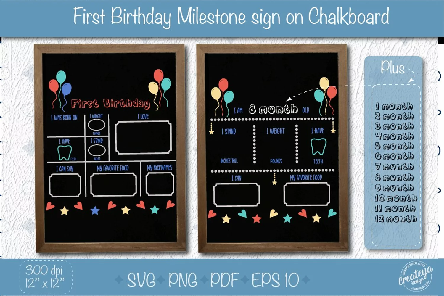 Baby milestone board svg and monthly milestone design for dry erase board or chalkboard. First birthday board and Baby milestones made for cutting machines. You can cut and apply the design in vinyl to the chalkboard or dry erase board, then fill it in wi
