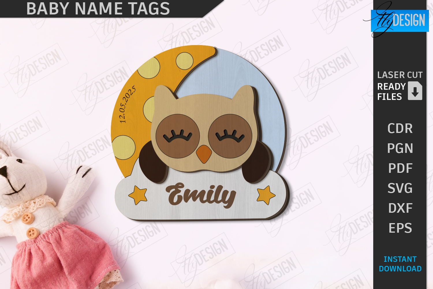 Baby Name Tag Laser Cut|3D Wall Sign|Personalized Wall Decor product image 1