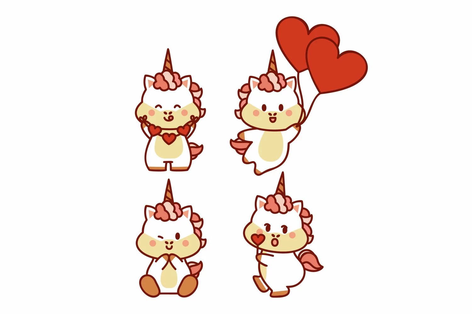 Cute Unicorn with Red Mane and Hearts Valentine's Day Bundle product image 1