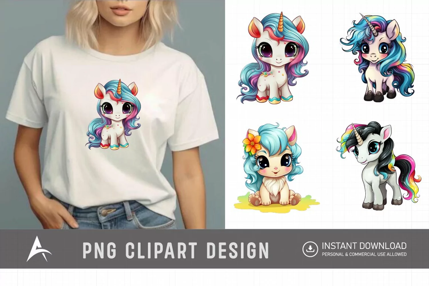 Watercolor Baby Unicorn Clipart product image 1