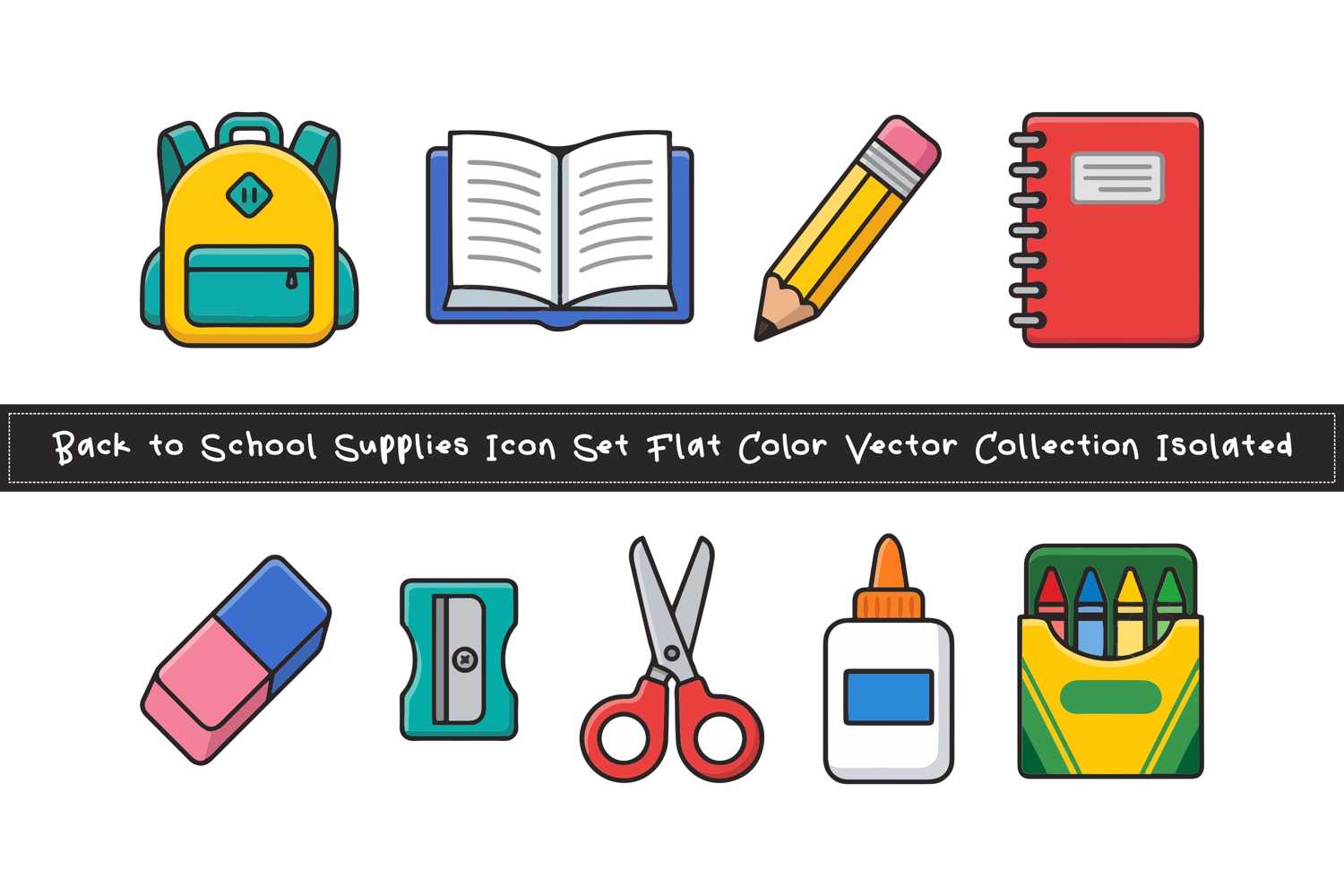 Back to School Supplies Flat Color Icon product image 1