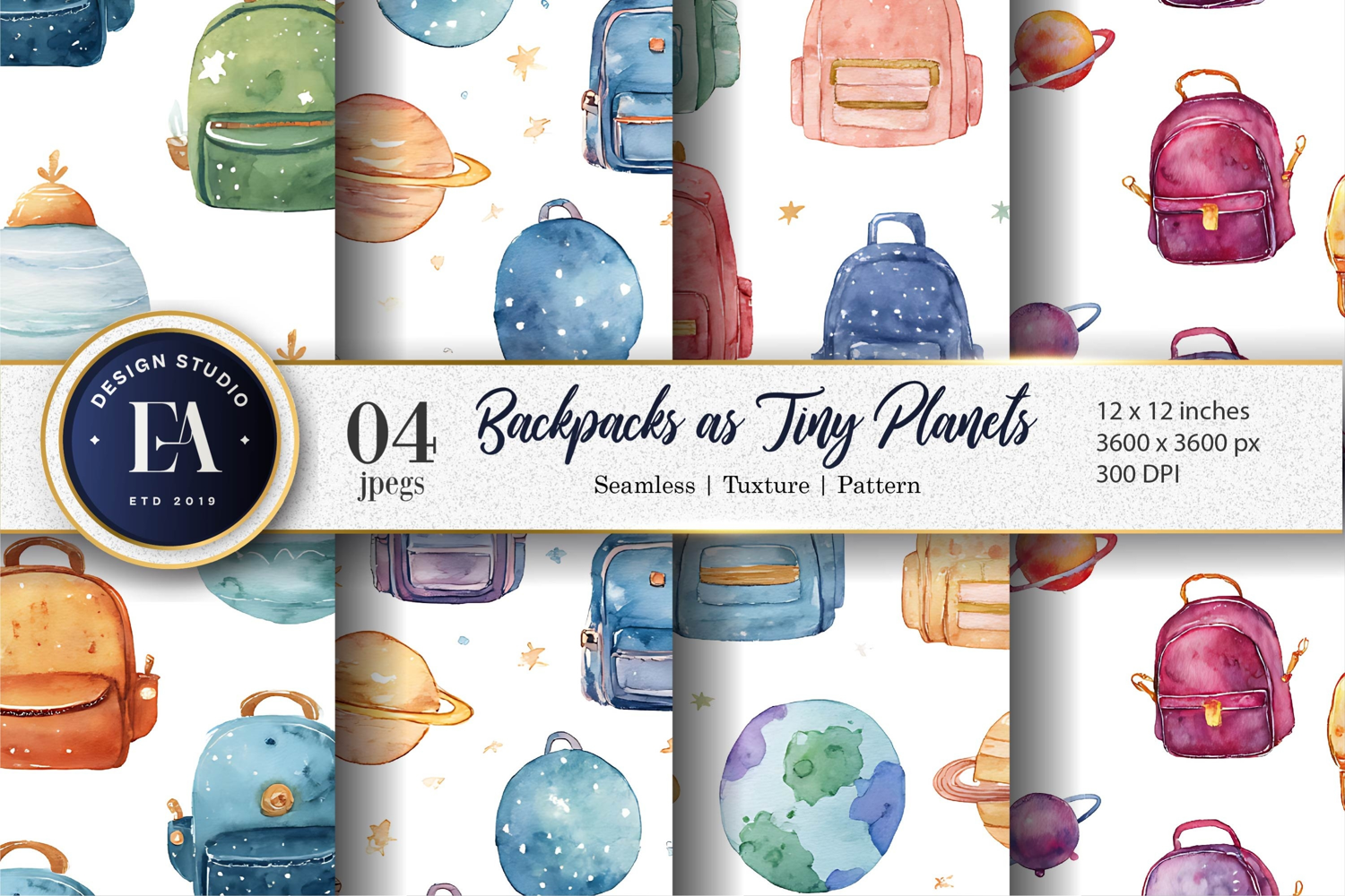 Hand-Drawn Planet Backpack Seamless Artwork Digital Paper product image 1