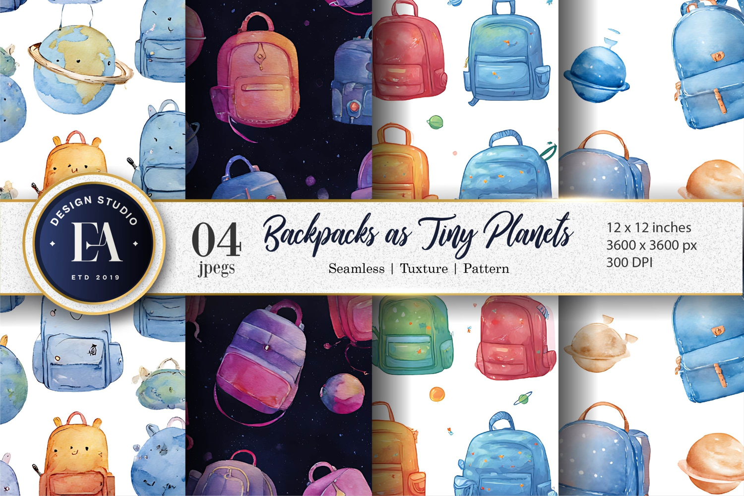 Planet Backpacks Hand-Painted Pattern Digital Paper product image 1