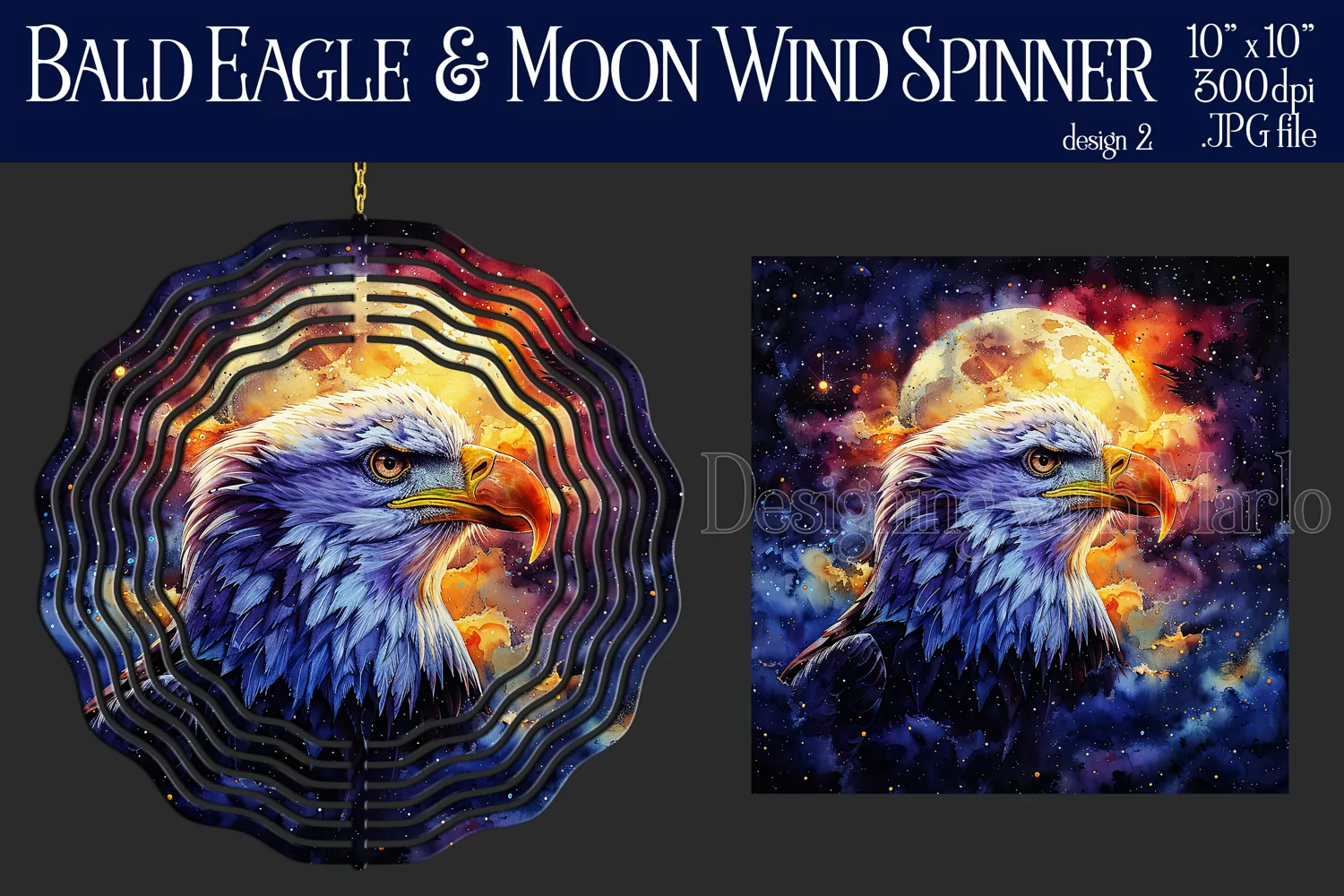 Bald Eagle Wind Spinner, Fantasy Wind Spinner, Moon, d2 product image 1
