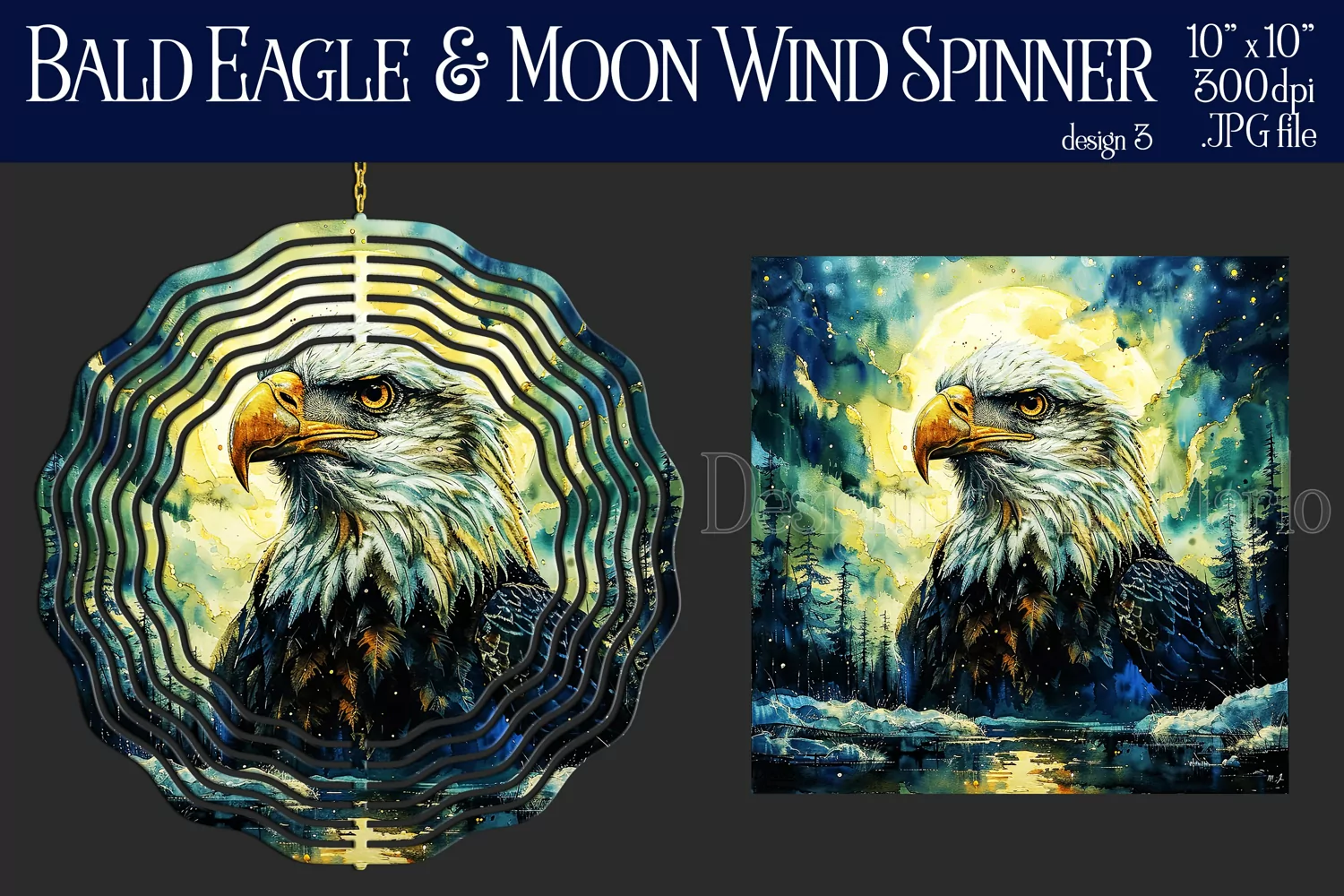 Bald Eagle Wind Spinner, Fantasy Wind Spinner, Moon, d3 product image 1