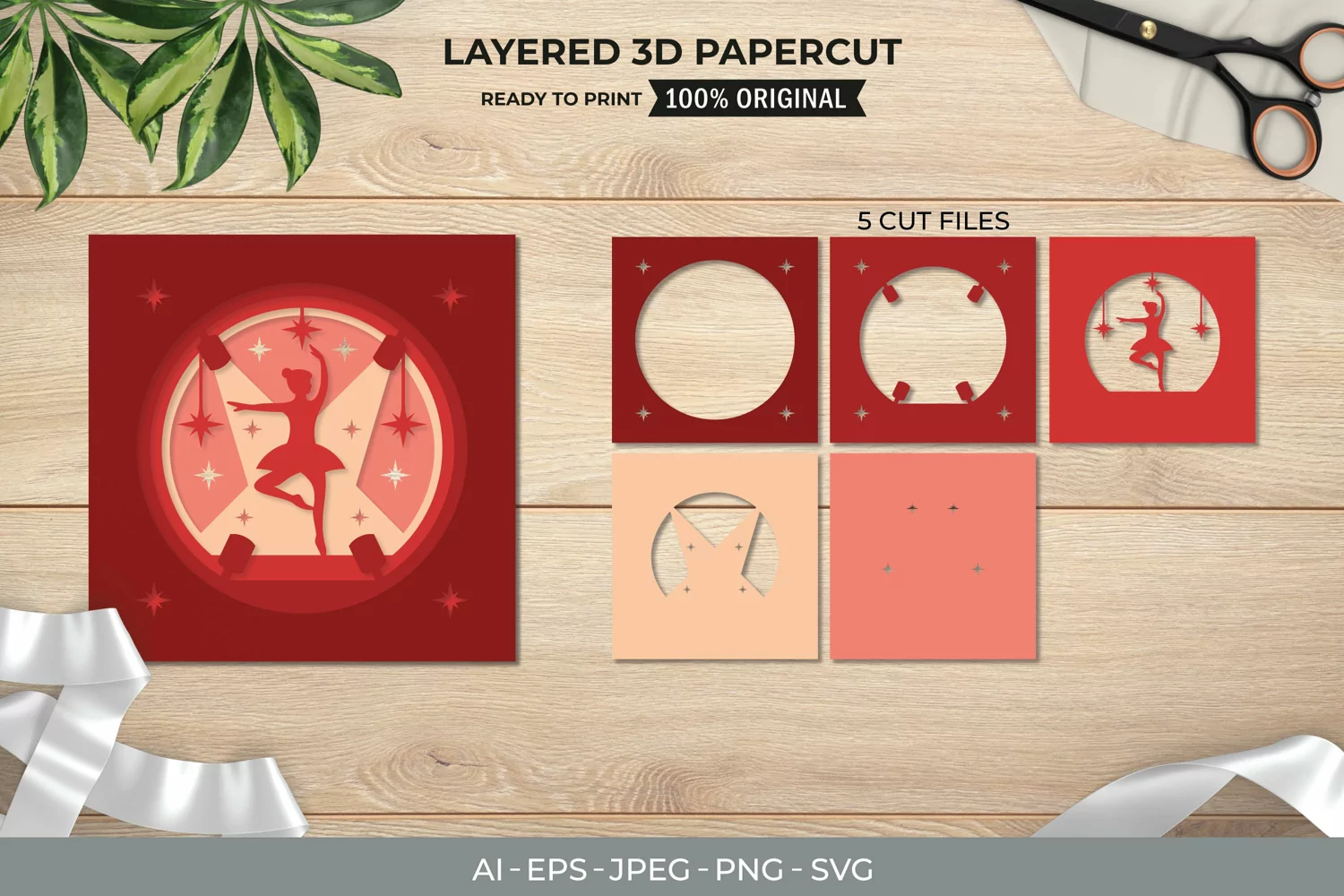3D Papercut Ballerina Dancing with The Stage Spot Light product image 1