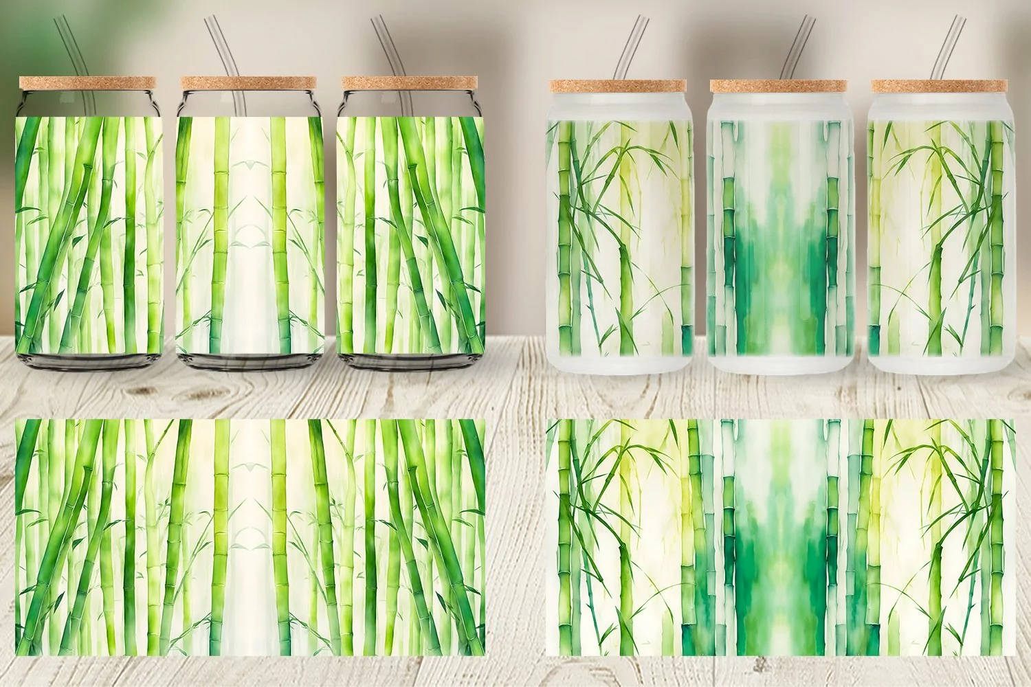 Glass Can Wraps Bamboo Texture Watercolor product image 1