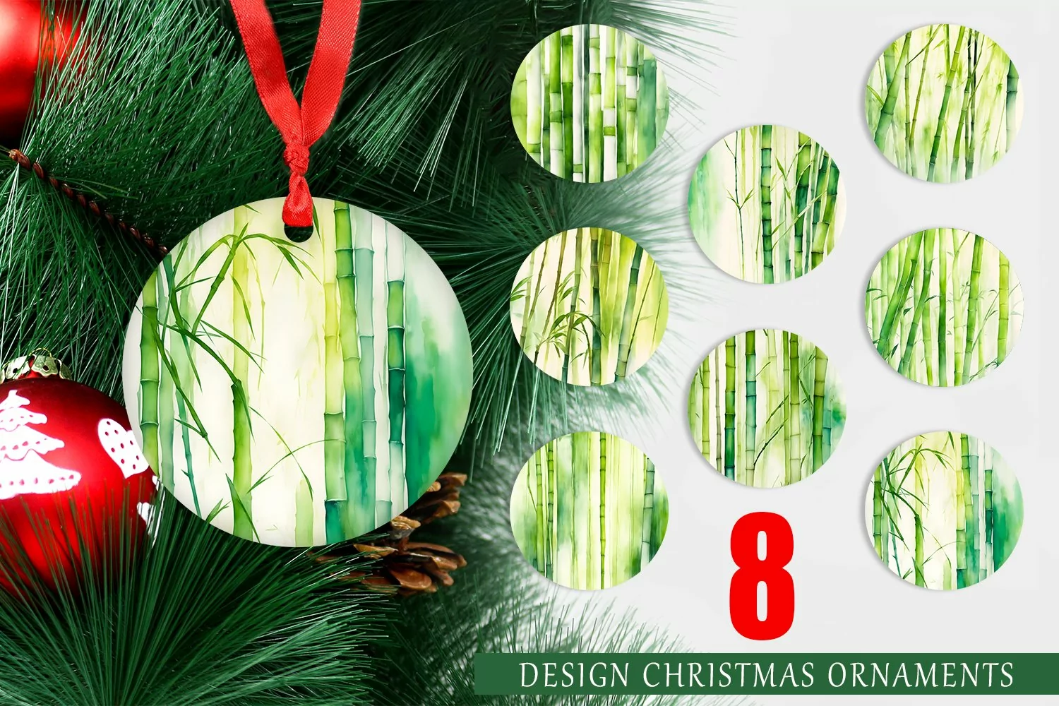 Christmas Ornaments Bamboo Texture Watercolor product image 1