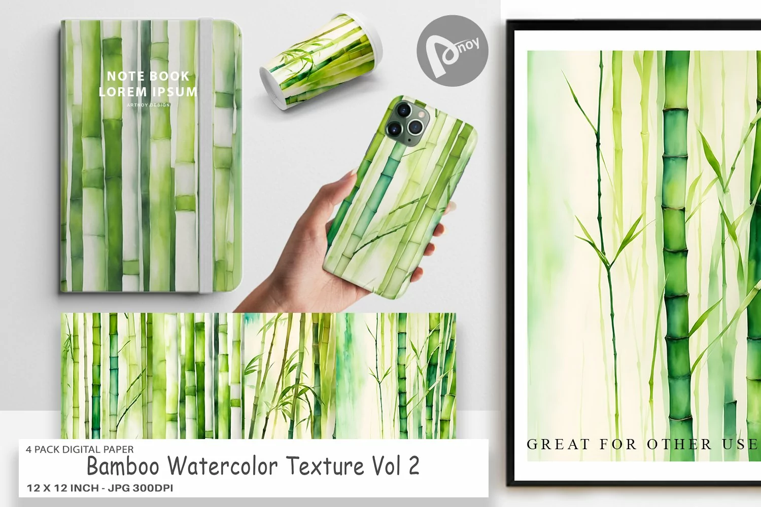Digital Paper Bamboo Watercolor Texture product image 1