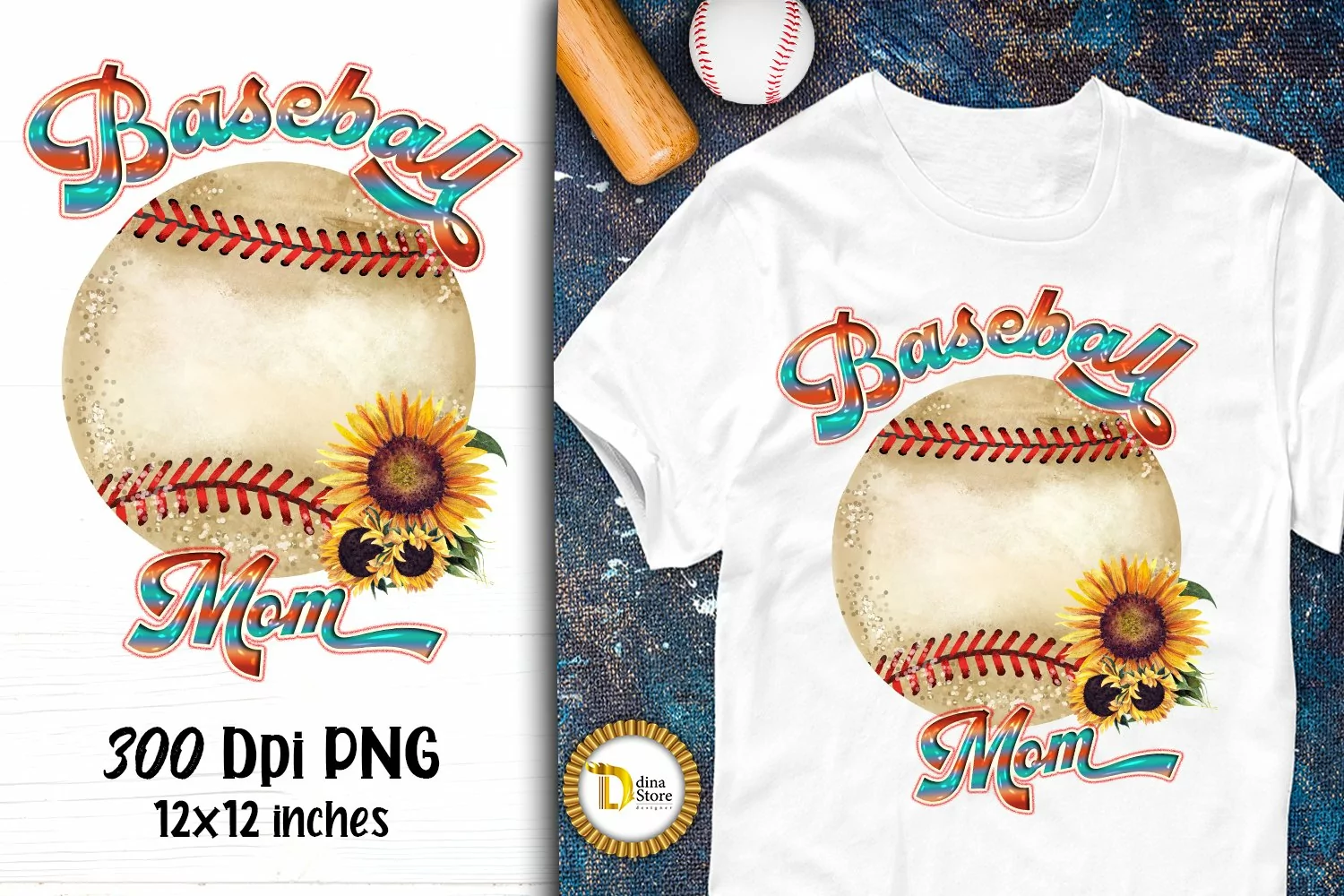 Baseball Mom Sublimation Vintage Sunflowers product image 1