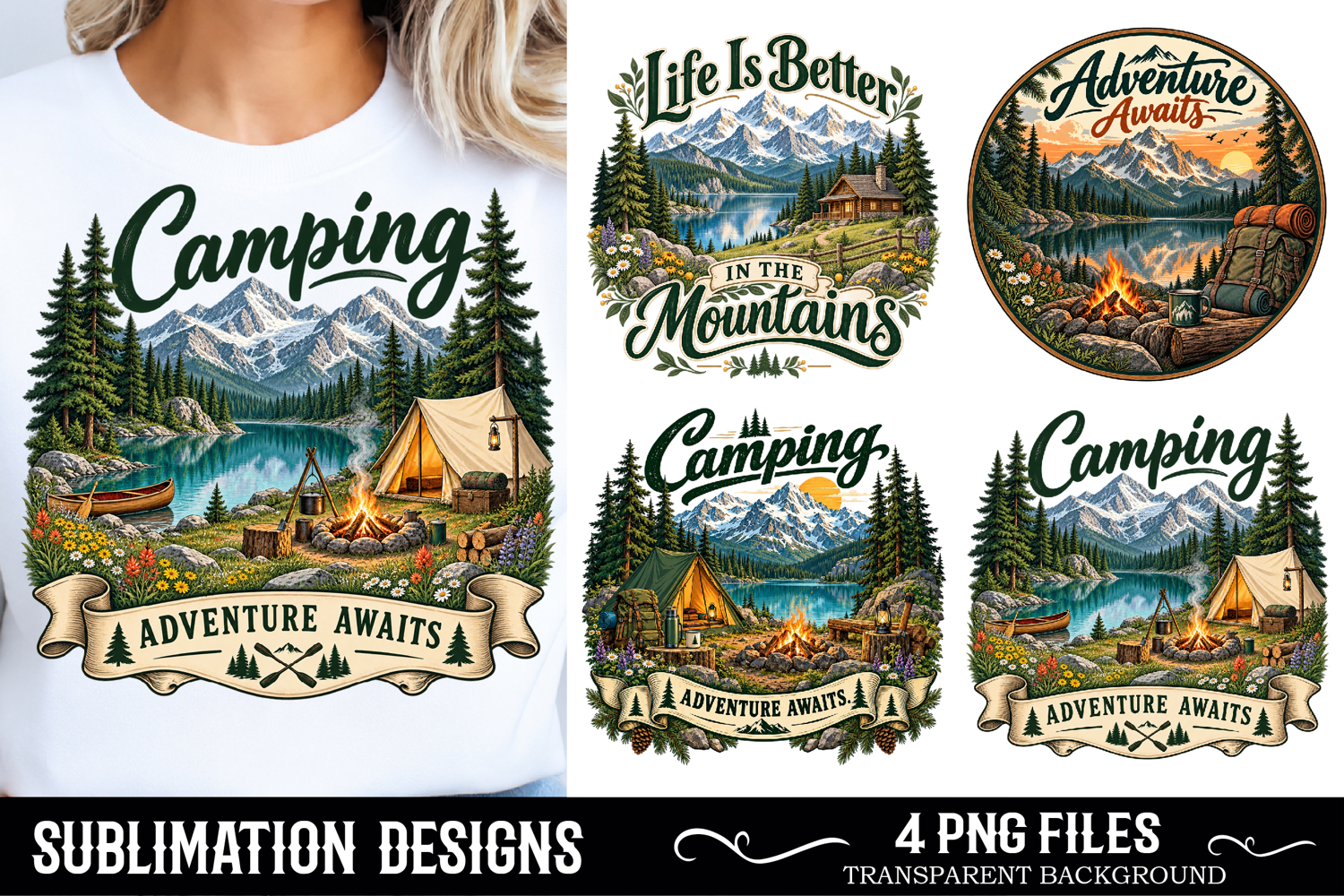 Be Wild PNG, Watercolor Mountain T-Shirt Sublimation product image 1