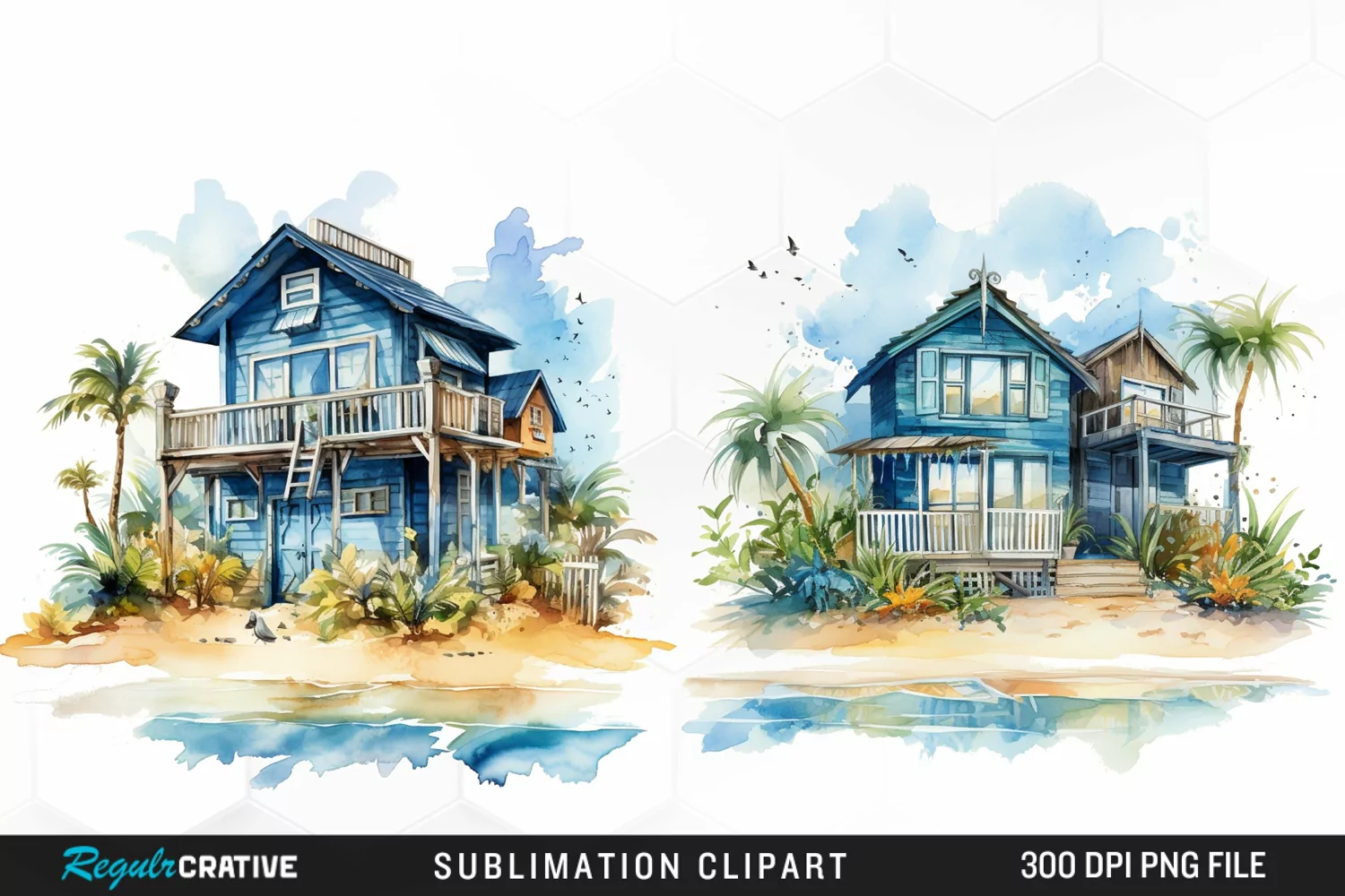 Watercolor Beach Houses Design Clipart product image 1