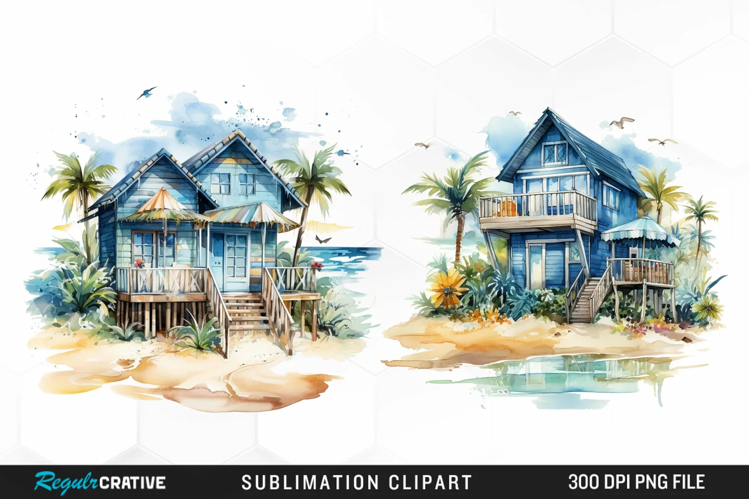 Watercolor Beach Houses Design Clipart product image 1