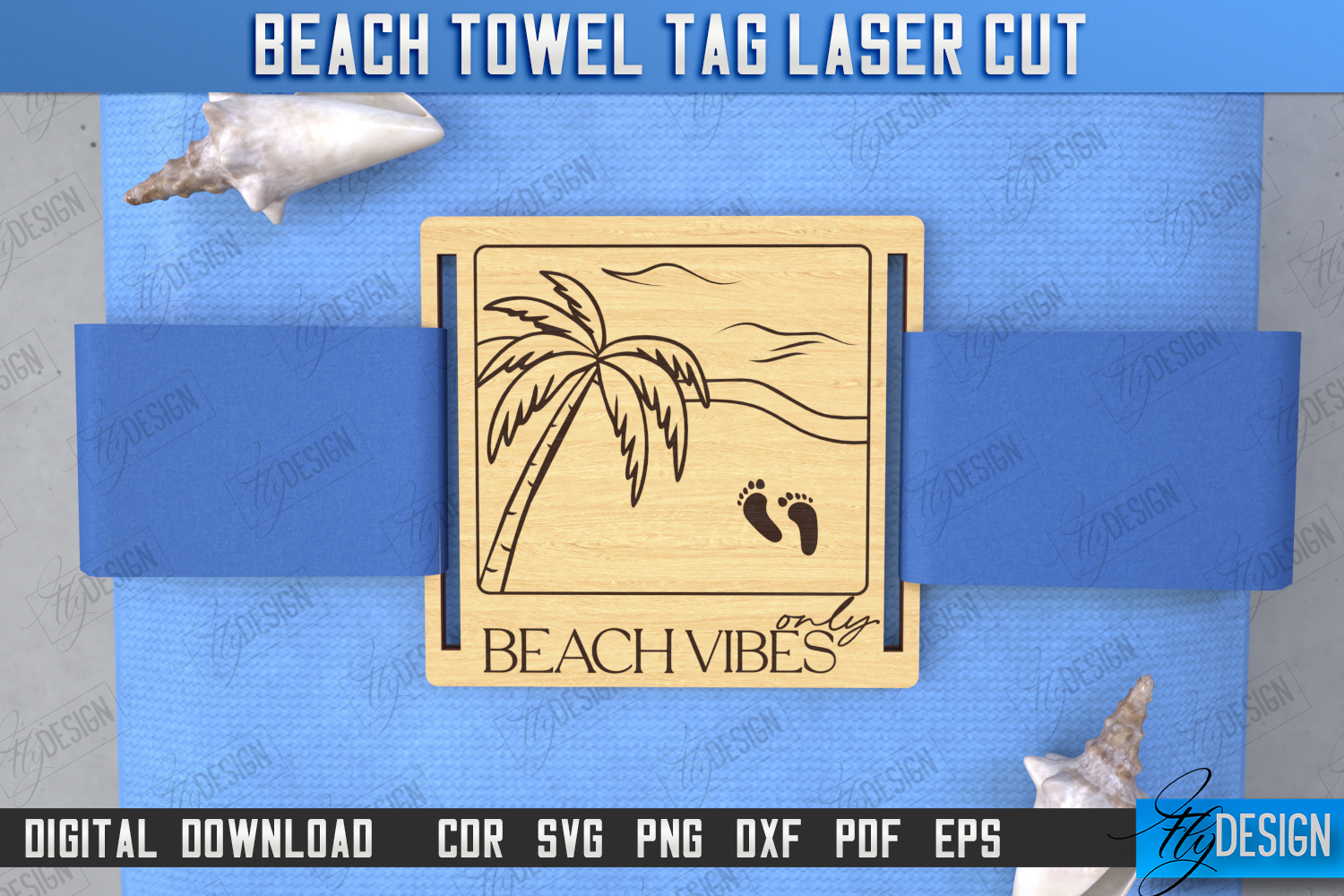 Beach Towel Tag Laser Cut | Summer Tag | Towel Wood Tag |CNC product image 1