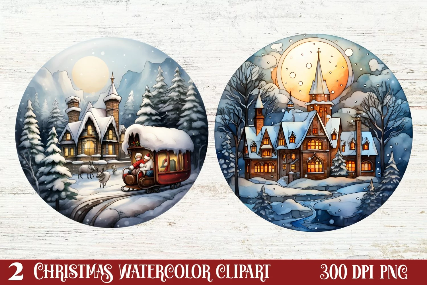 Beautiful Christmas Watercolor Clipart, Beautiful Christmas product image 1
