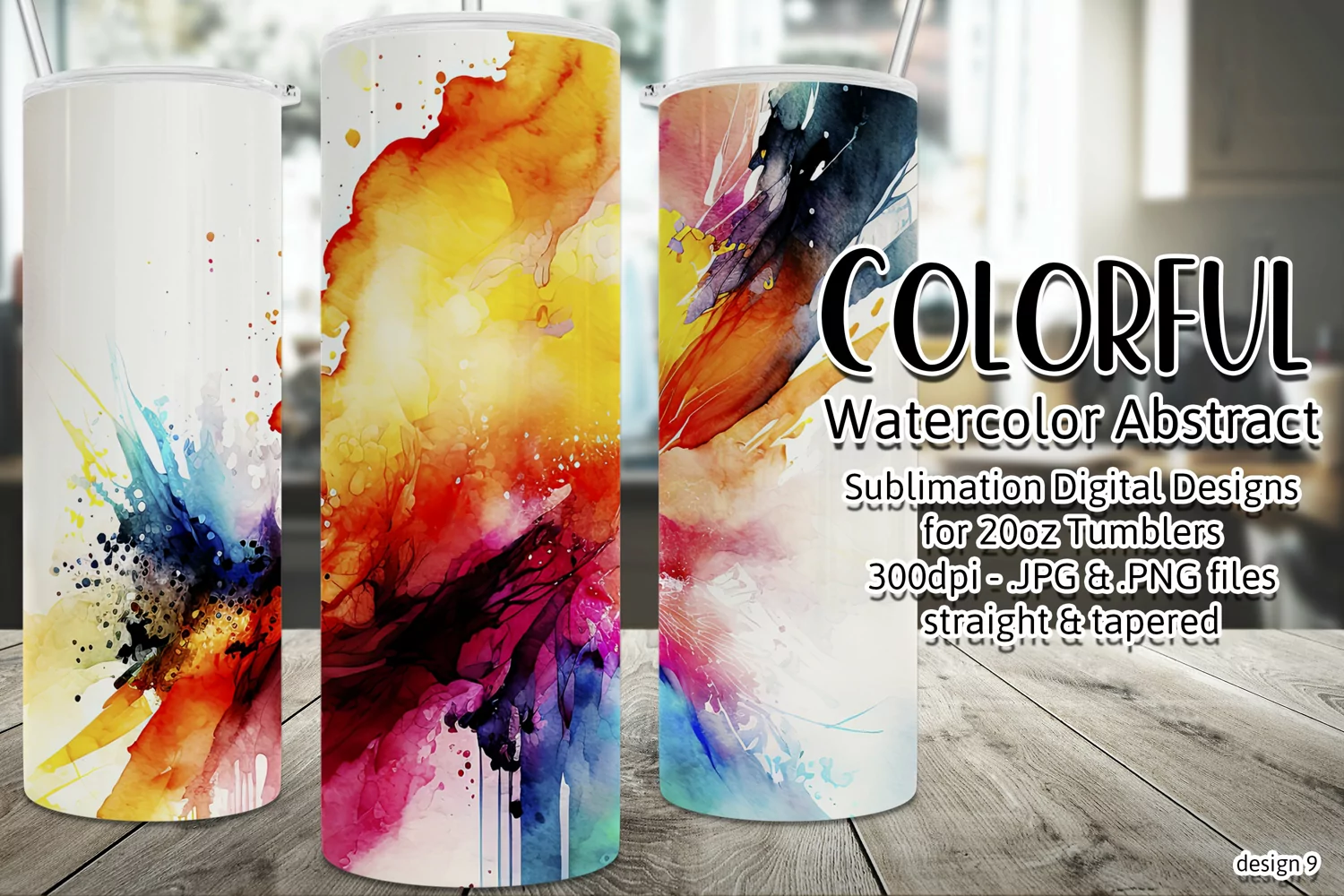 Abstract Watercolor Tumbler, Colorful Watercolor Sublimation product image 1
