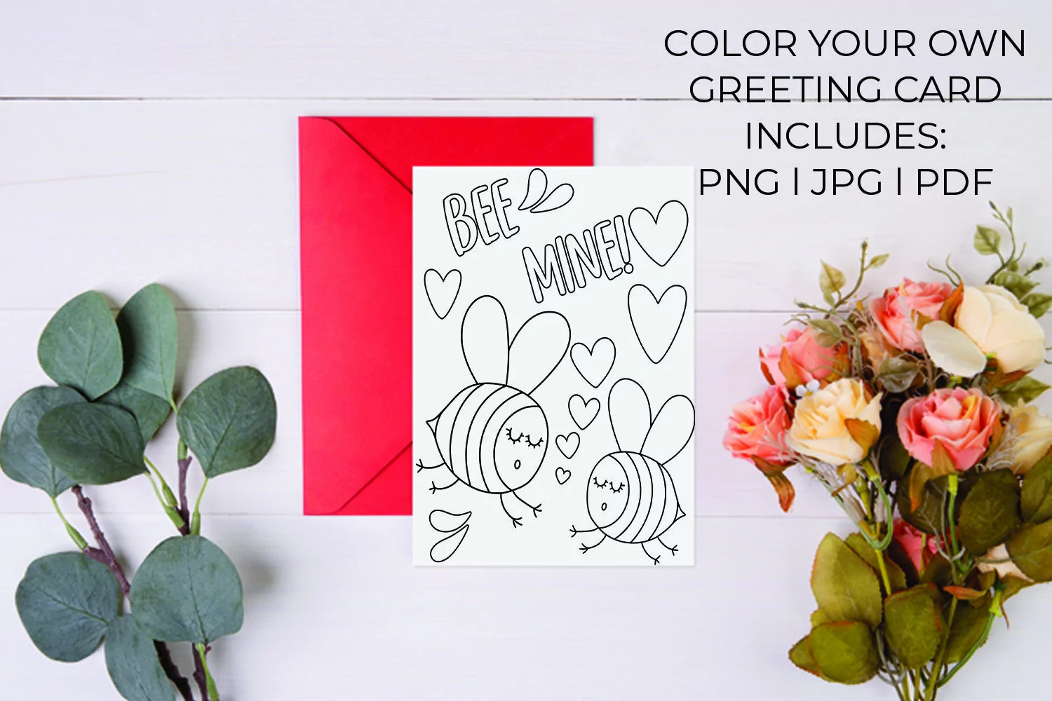 Bee Mine Valentine's Day Coloring Greeting Card product image 1