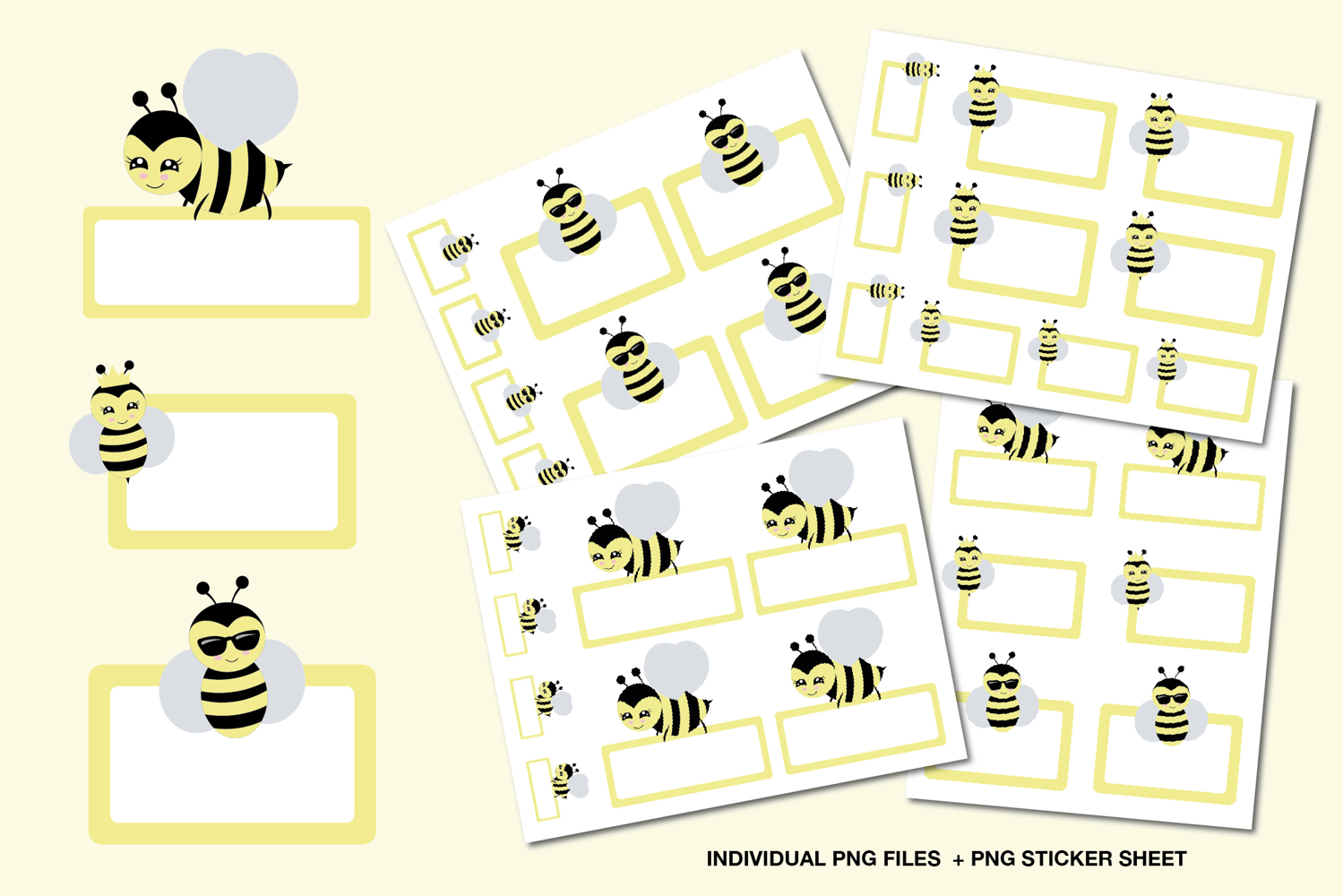 Bee name tags printable stickers with cute bees and blank label frames