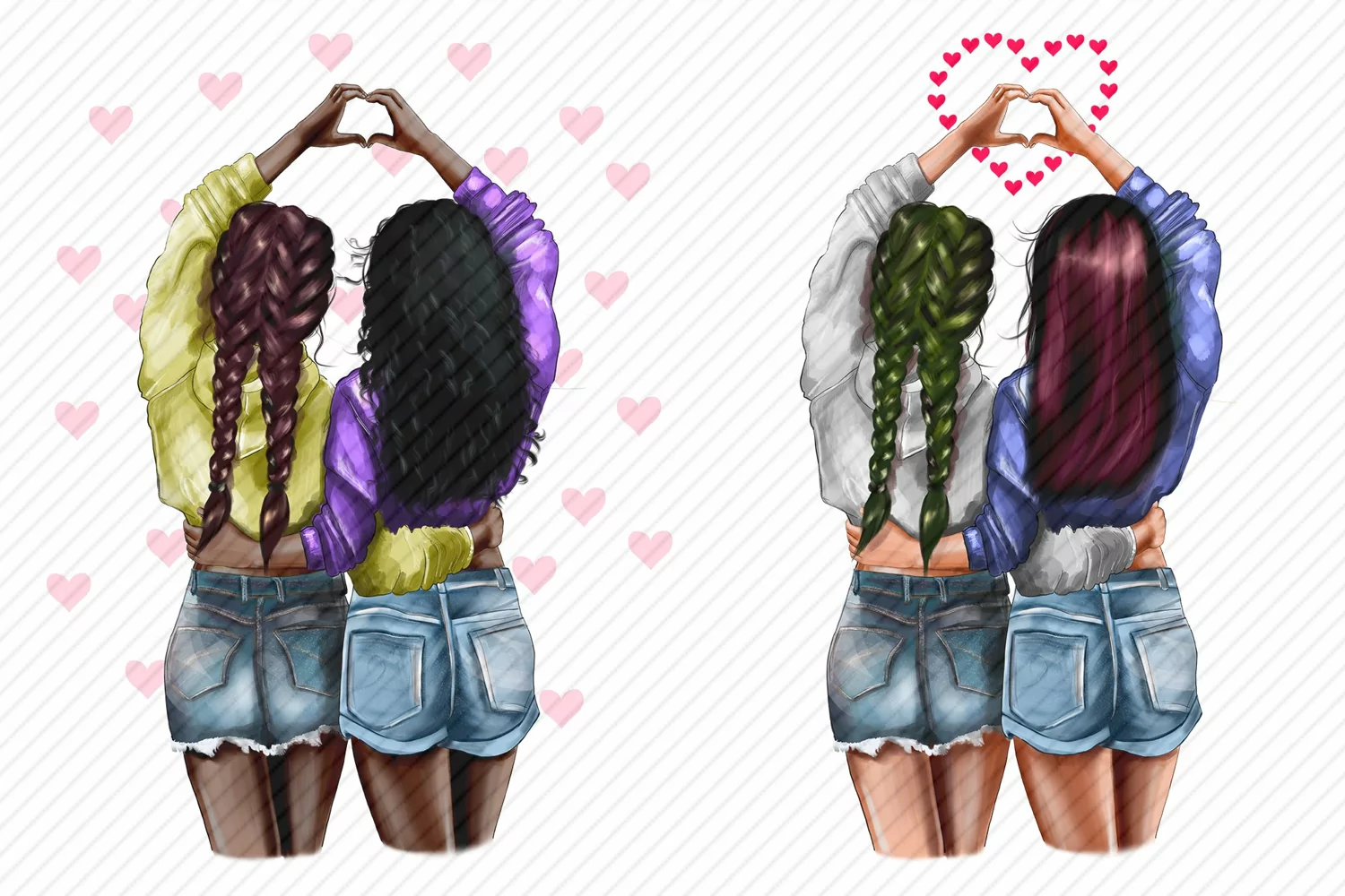 Best Friends Girl Clipart African American European Woman product image 1