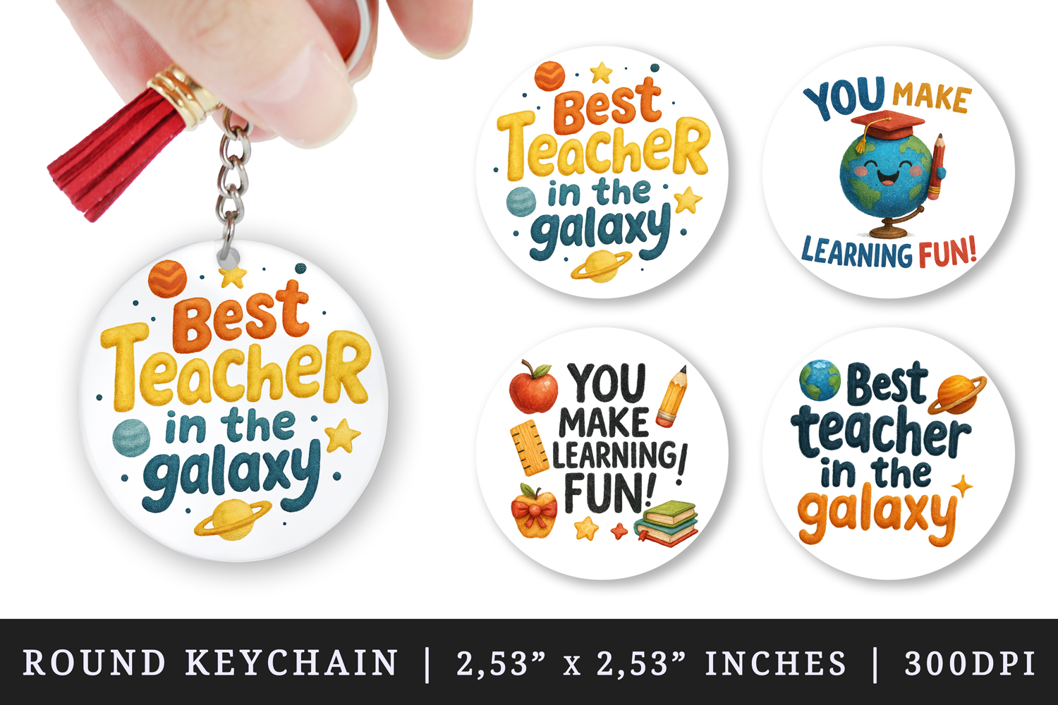 Best Teacher round keychain pintable sublimation design png product image 1