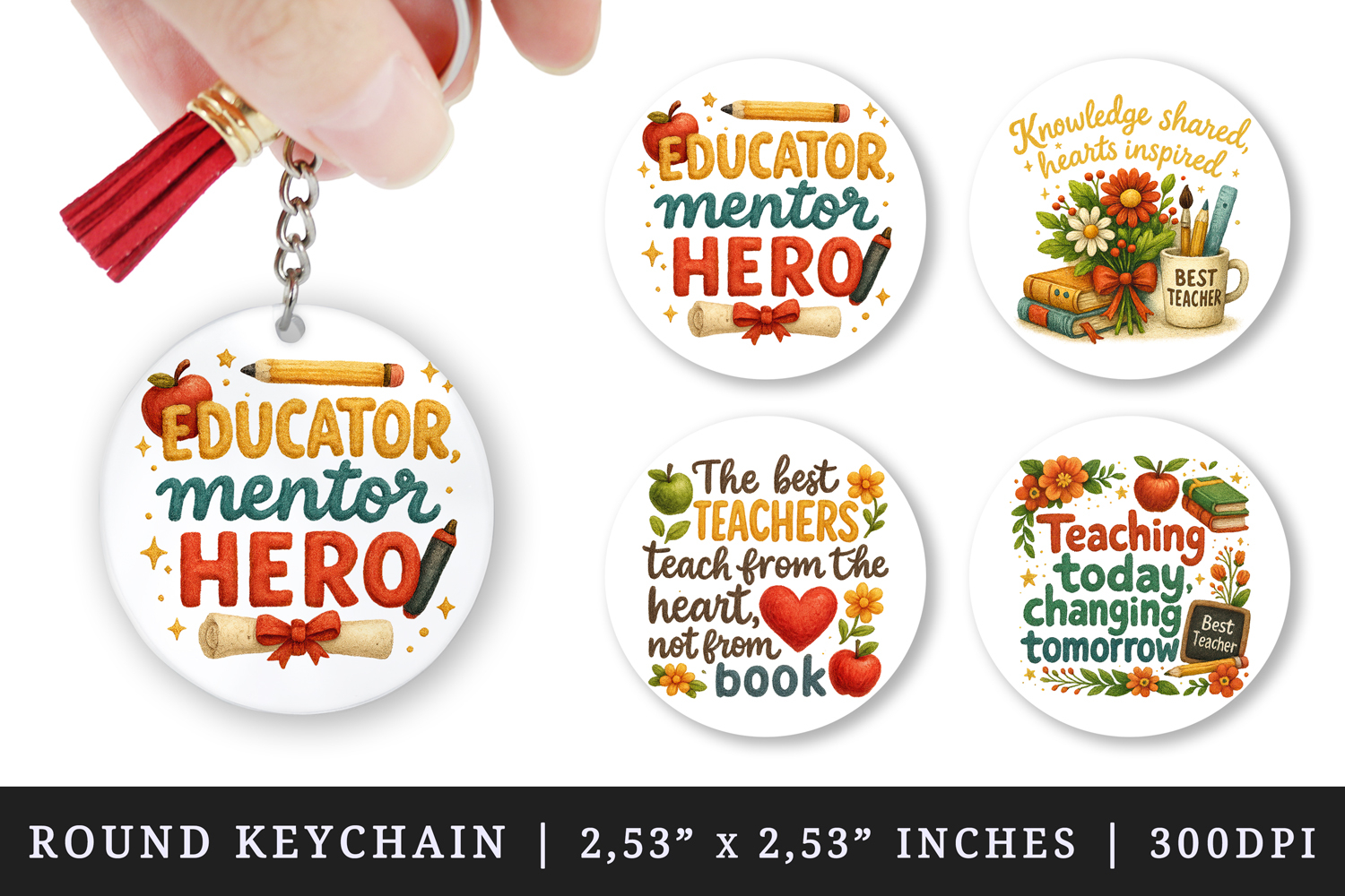 Best Teacher round keychain pintable sublimation design png product image 1
