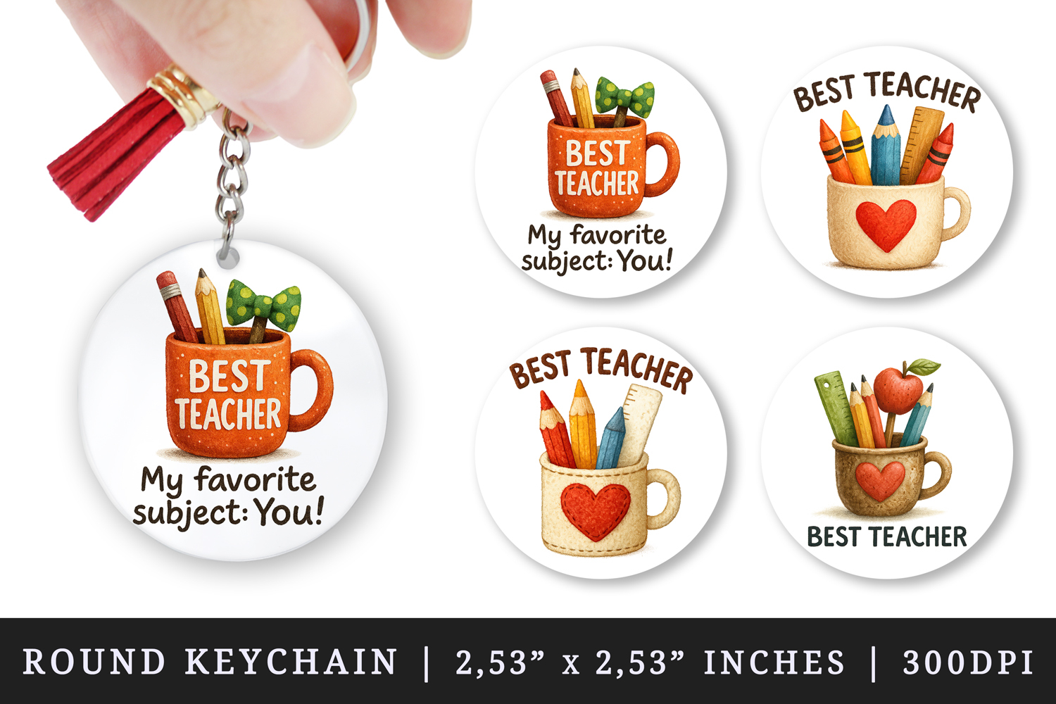 Best Teacher round keychain pintable sublimation design png product image 1