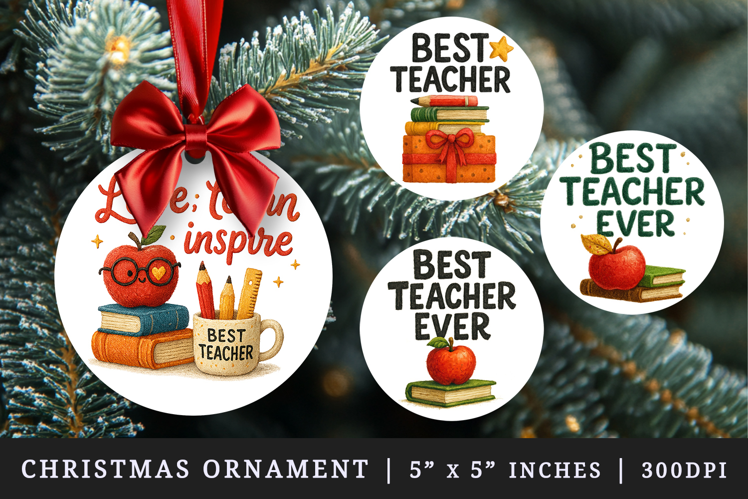 Best Teacher round ornaments sublimation design product image 1