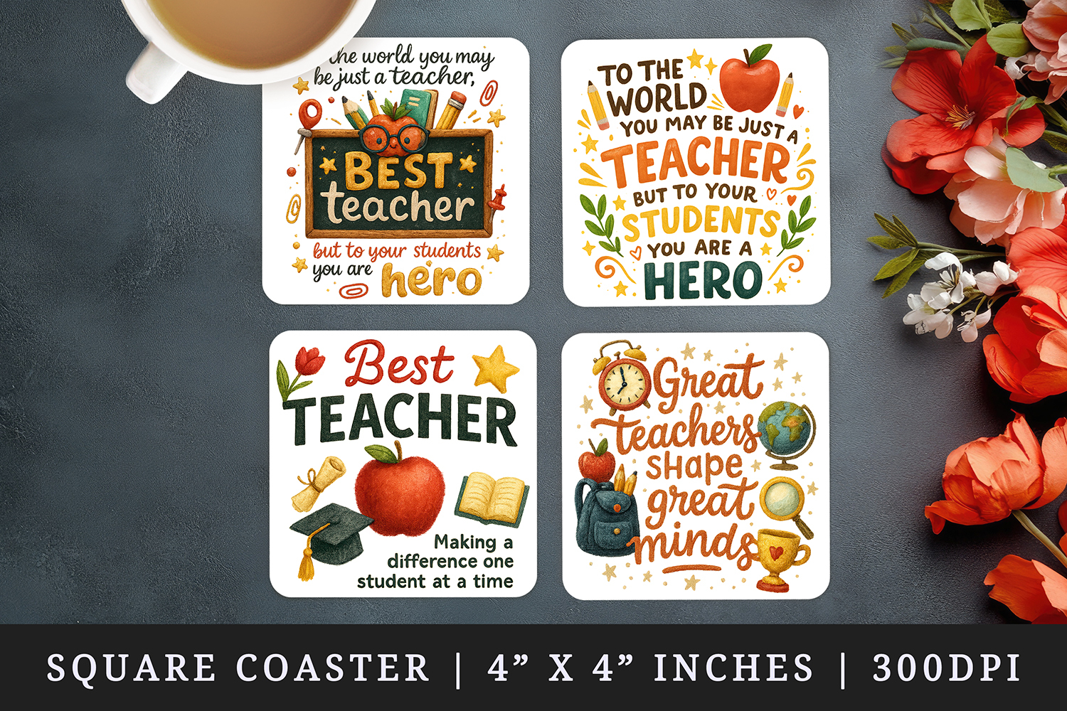 Best Teacher square coaster sublimation, coasters design product image 1