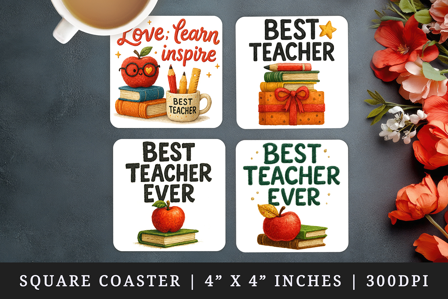 Best Teacher square coaster sublimation, coasters design product image 1