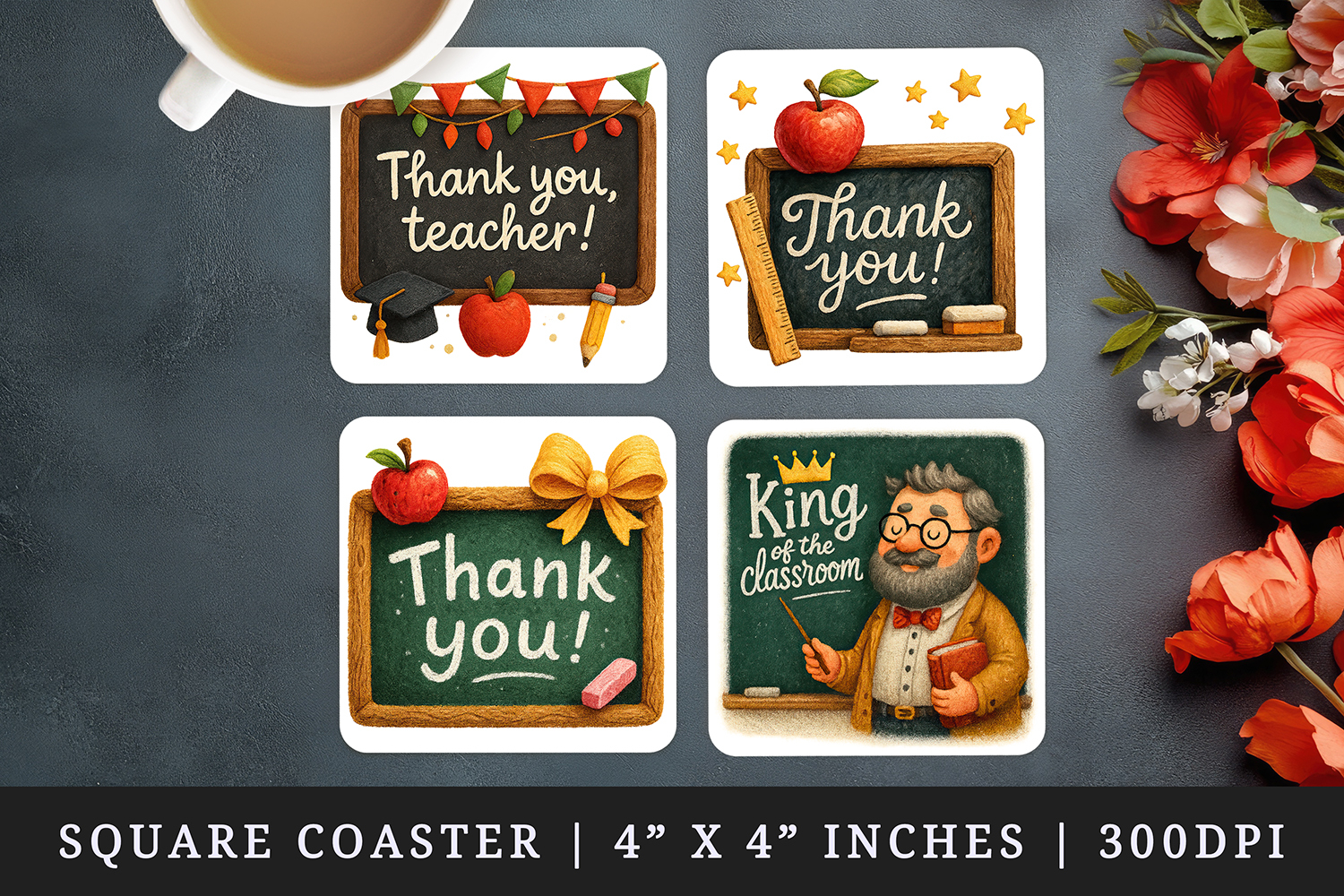 Best Teacher square coaster sublimation, coasters design product image 1