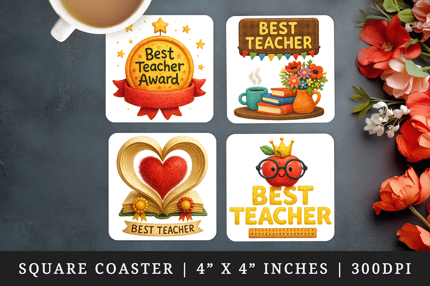 Best Teacher square coaster sublimation, coasters design product image 1