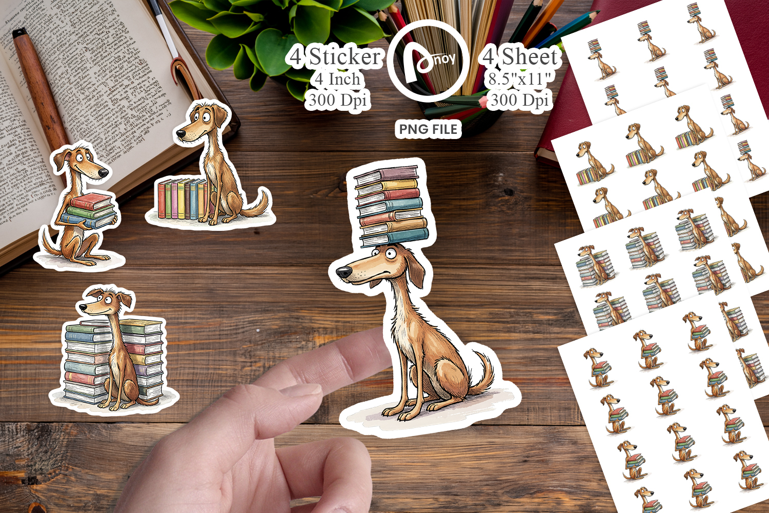 Bibliophile Dog Book Stack Sticker product image 1
