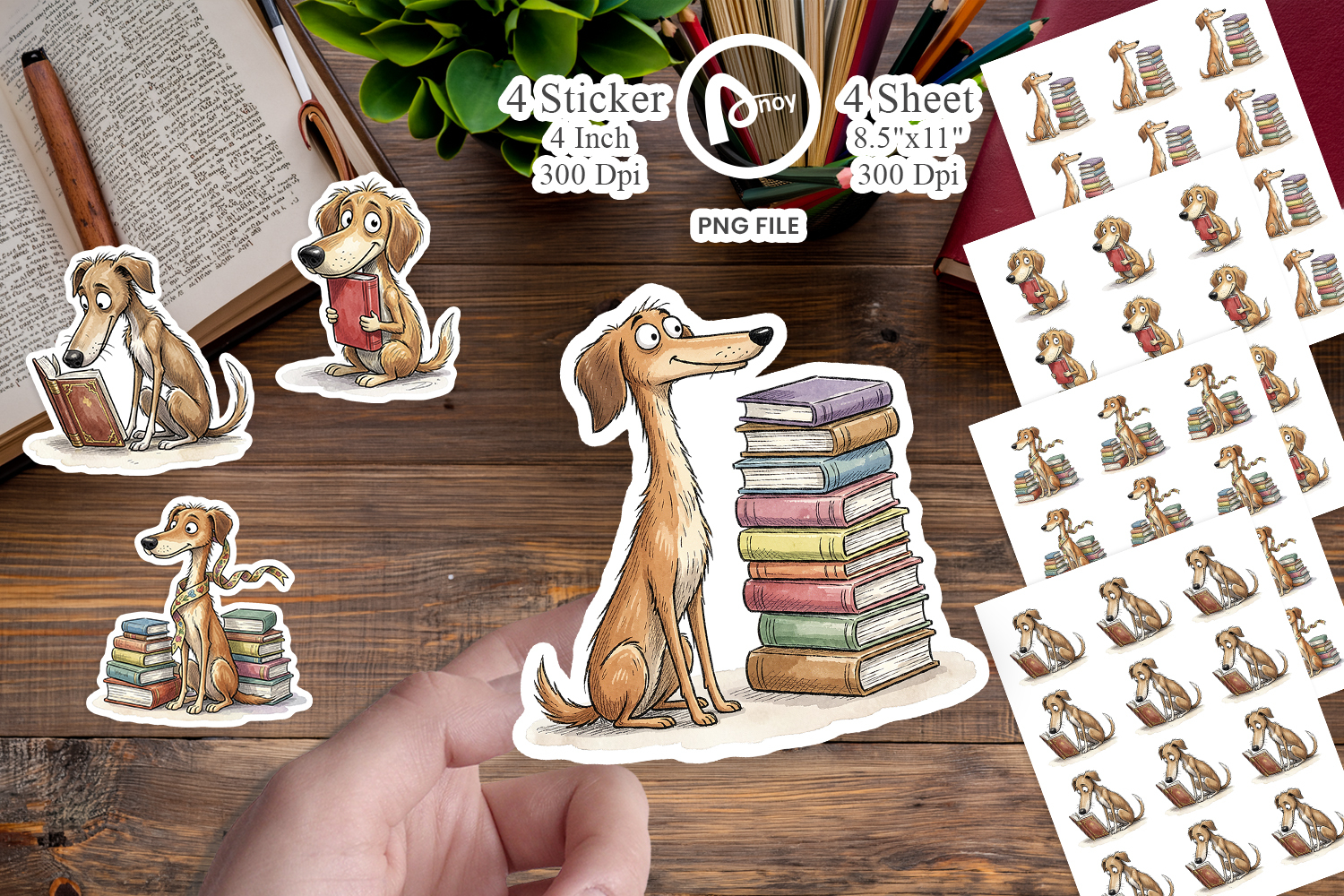 Bibliophile Dog Book Stack Sticker product image 1