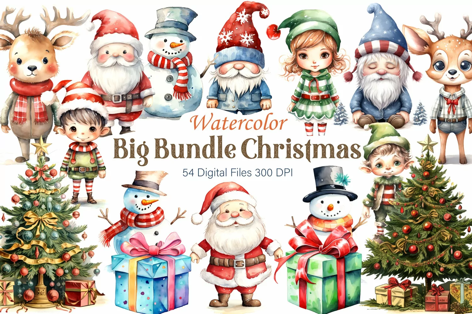 Watercolor Christmas characters. PNG. product image 1