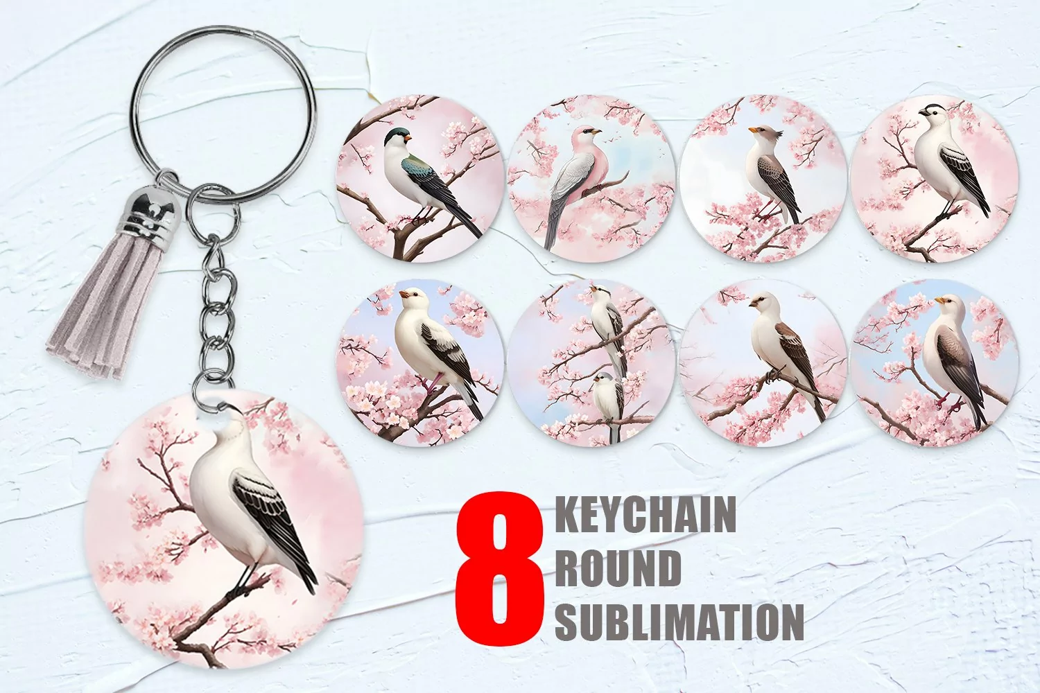 Bird and Cherry Blossoms Keychain | Keyring product image 1