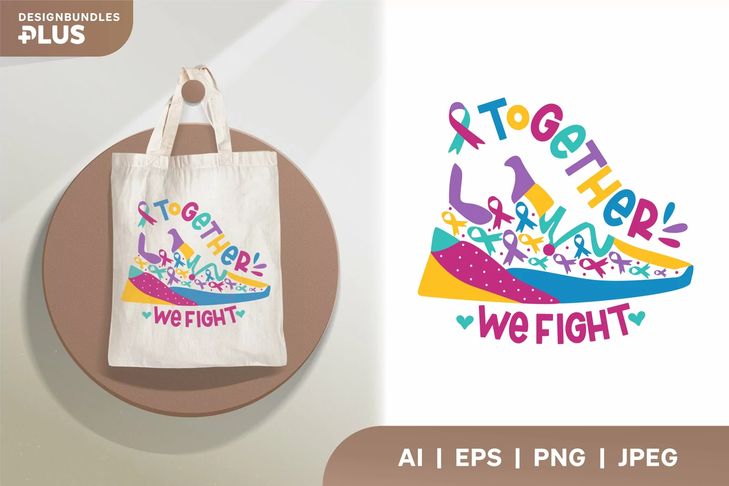 Together We Fight in Shoes Shaped, Cancer Awareness Design product image 1
