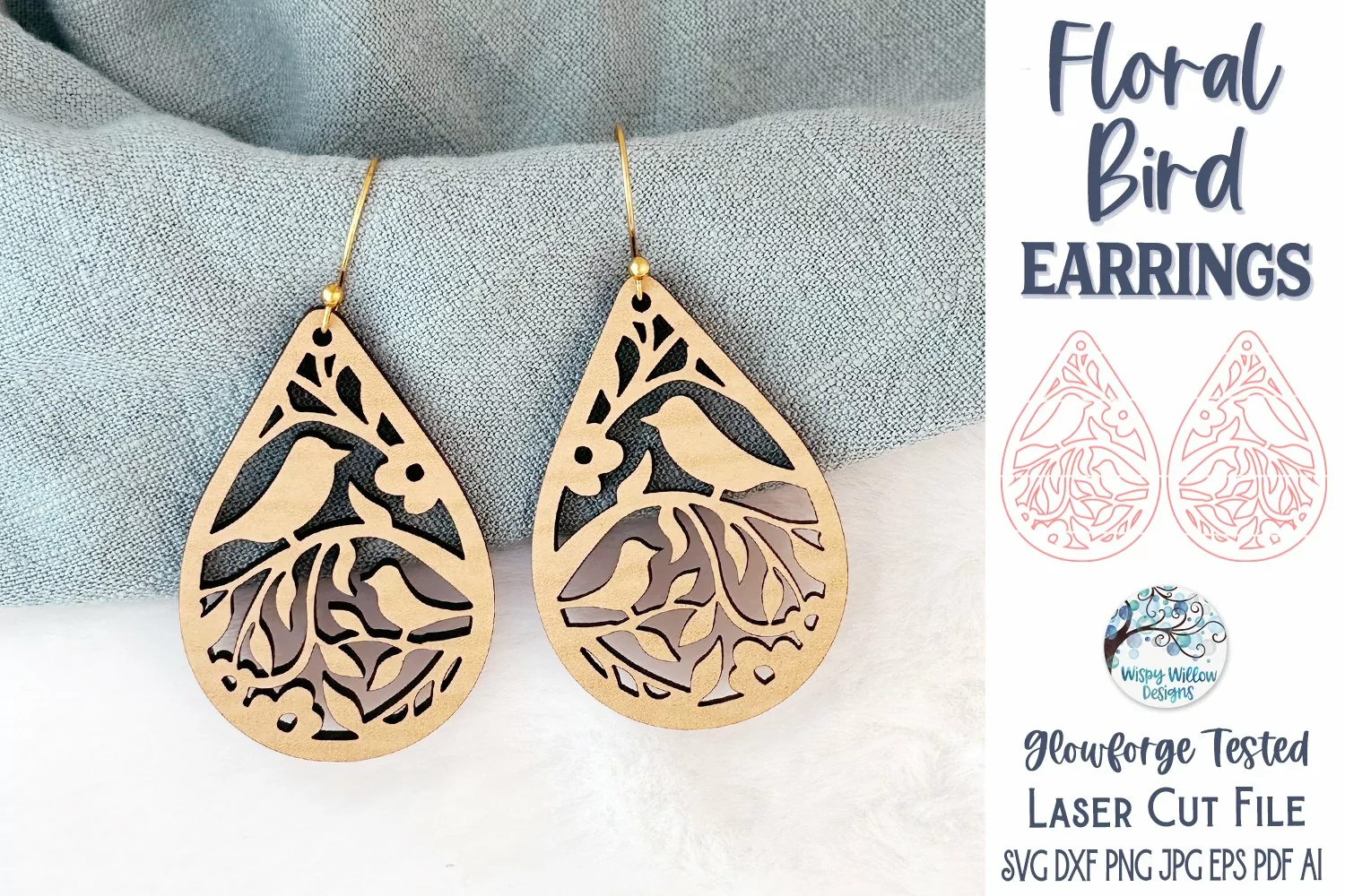 Floral Bird Earrings SVG for Glowforge or Laser Cutter product image 1