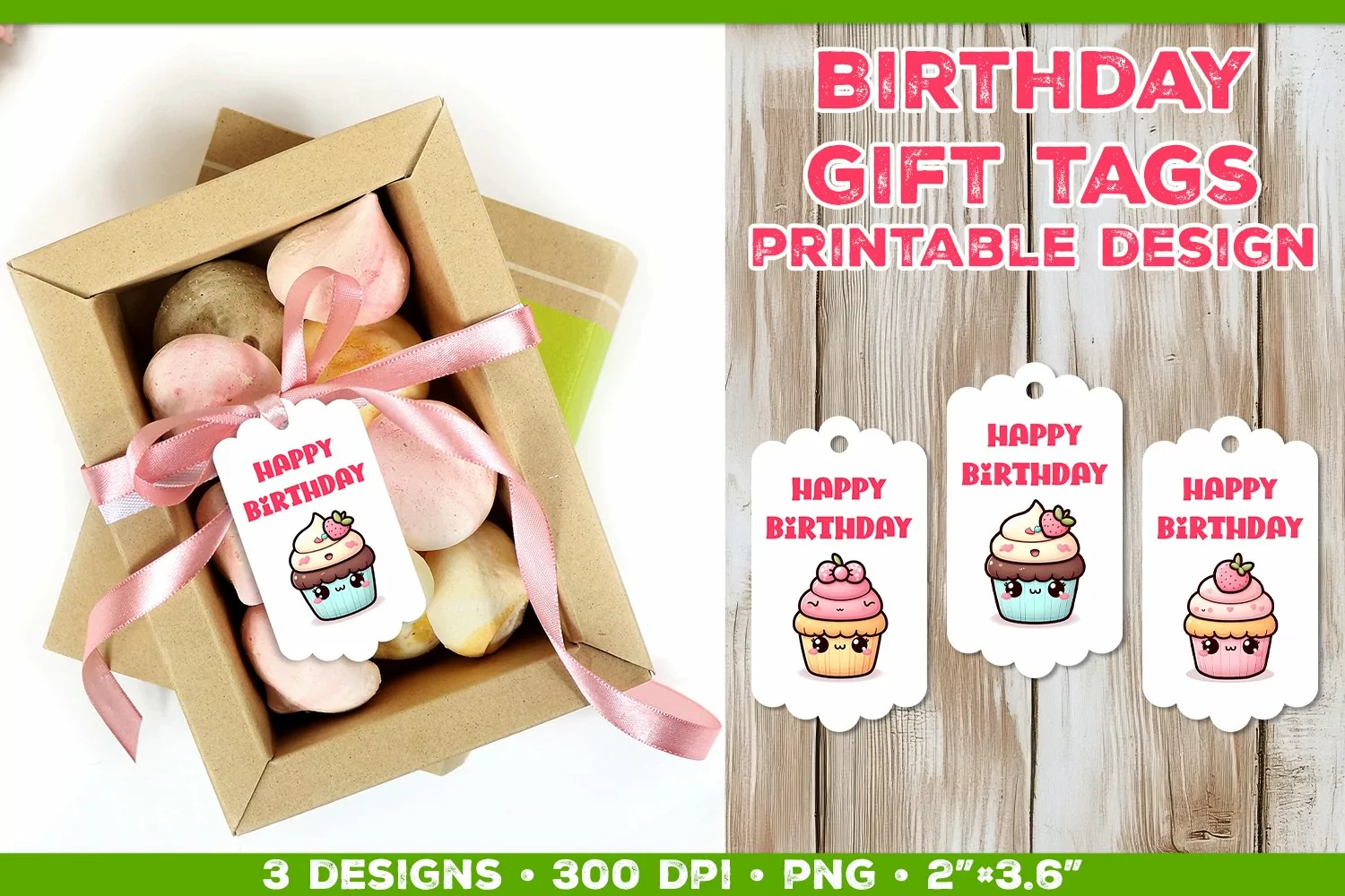 Kawaii Cake Birthday Gift Tags Printable Design product image 1