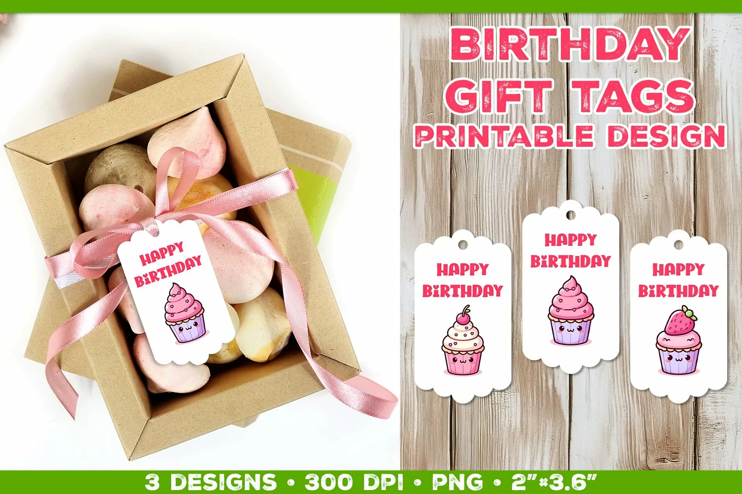 Kawaii Cake Birthday Gift Tags Printable Design product image 1