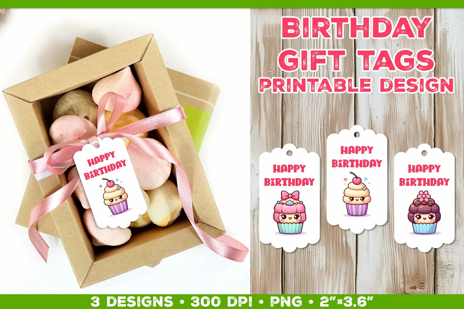 Kawaii Cake Birthday Gift Tags Printable Design product image 1