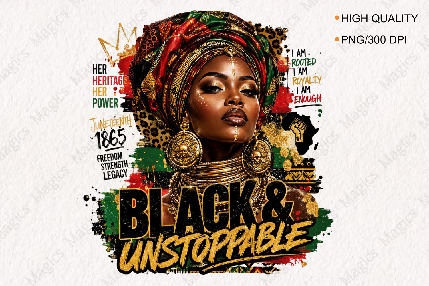 Black and Unstoppable Afro Queen PNG for Juneteenth product image 1